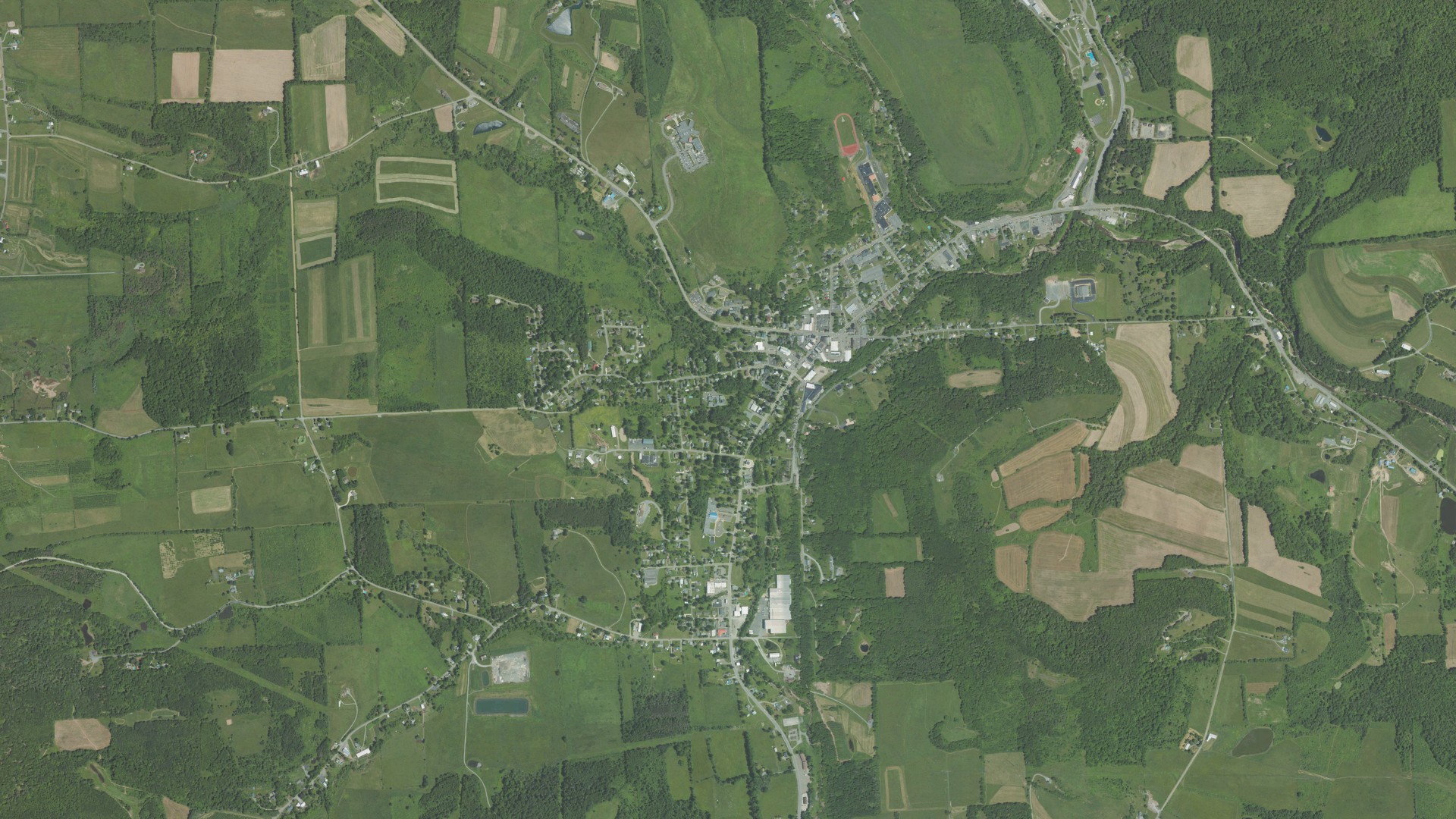 Aerial view of land around Troy, Pennsylvania