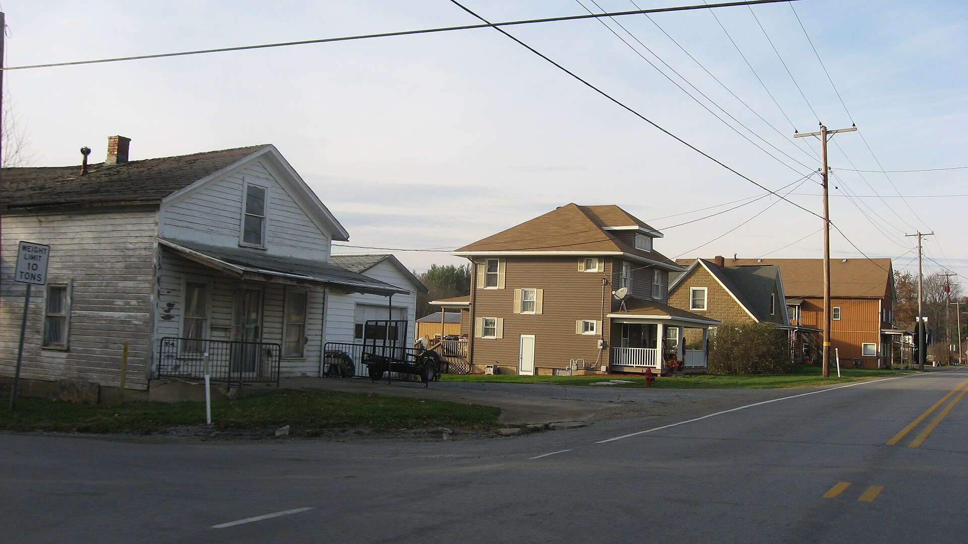 Buildings on the western side of Pennsylvania Route 36, seen looking north from the Arnold Avenue intersection, in Tylersburg, Pennsylvania, United States.
