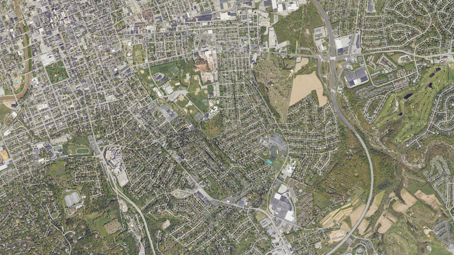 Aerial view of land around Valley View, Pennsylvania