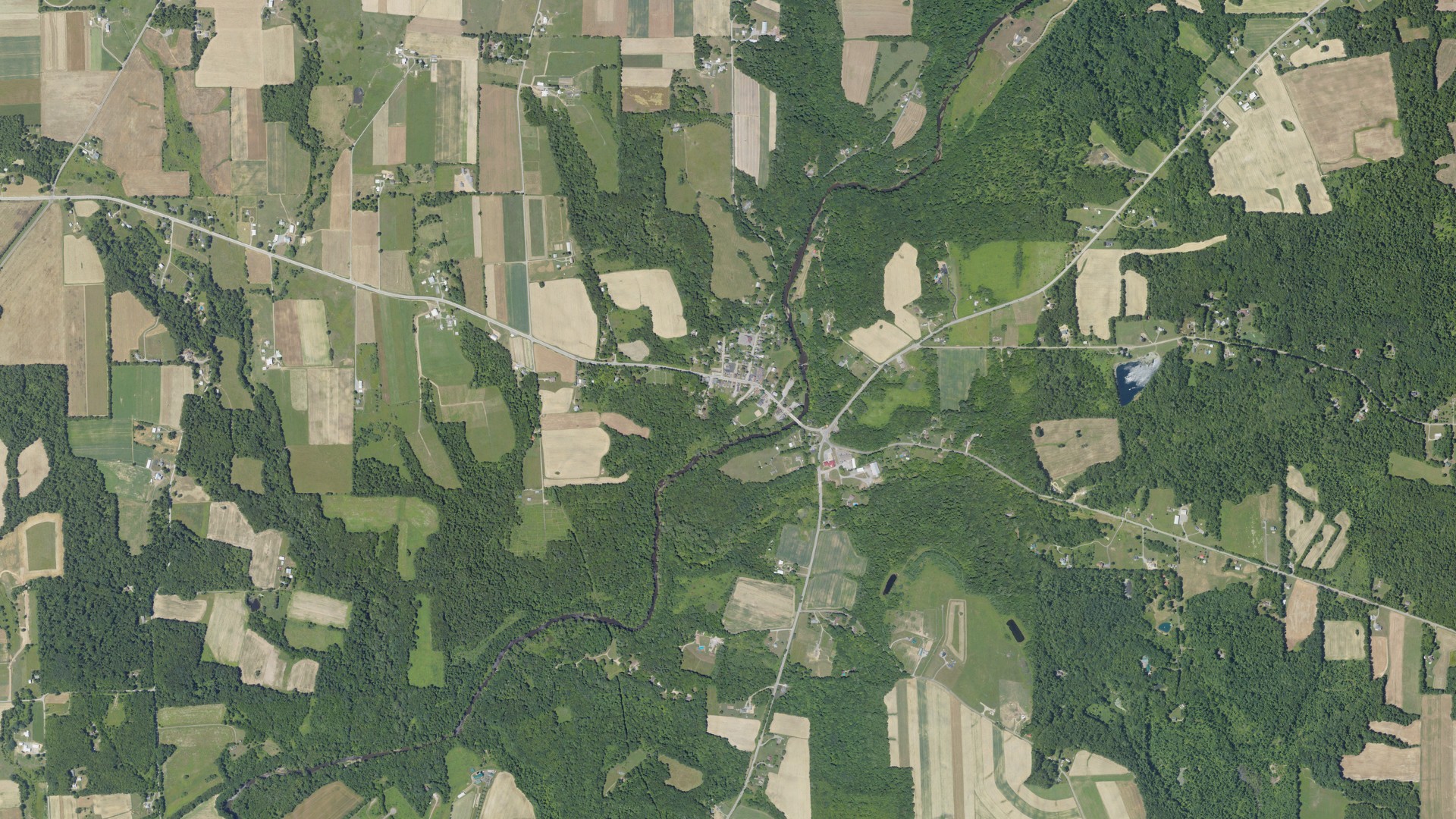 Natural-color aerial photograph of land around Volant, Pennsylvania
