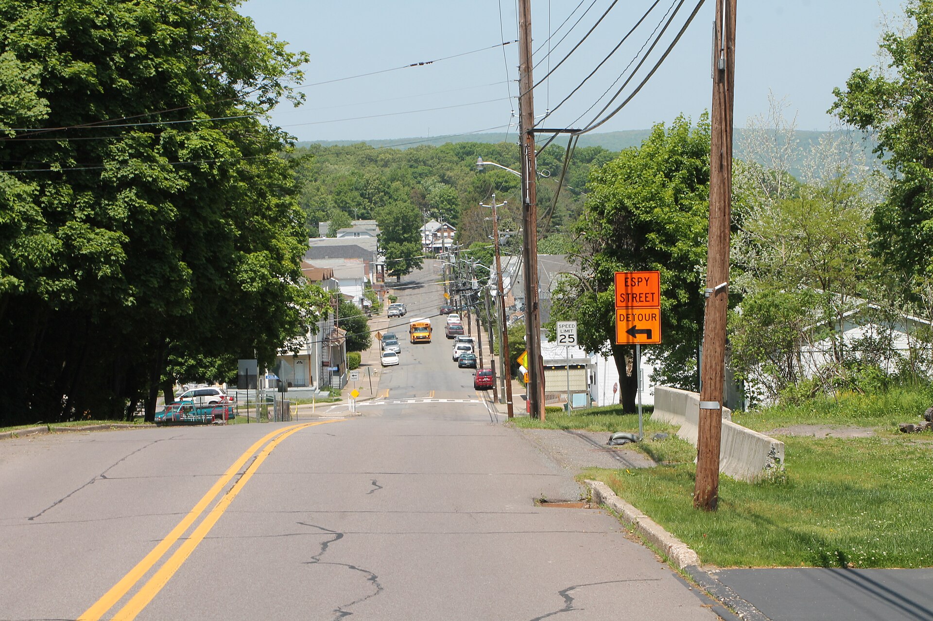 Looking northwards on a road going out of w:Warrior Run, Pennsylvania, in Luzerne County.
