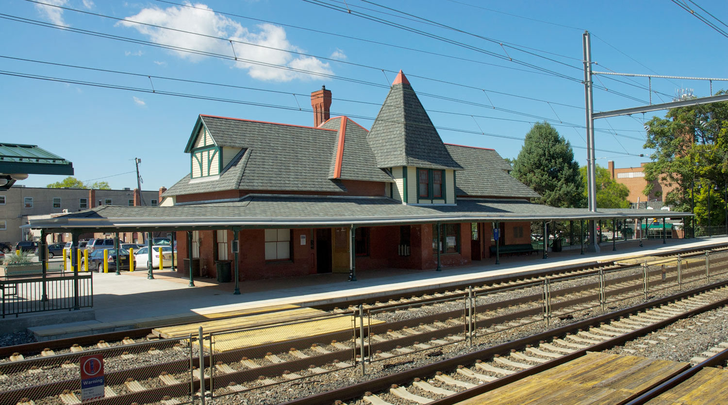 The north façade of Wayne Station on SEPTA's Paoli/Thorndale line. The station is shown immediately following extensive renovations in the late summer of 2010. — Pennsylvania