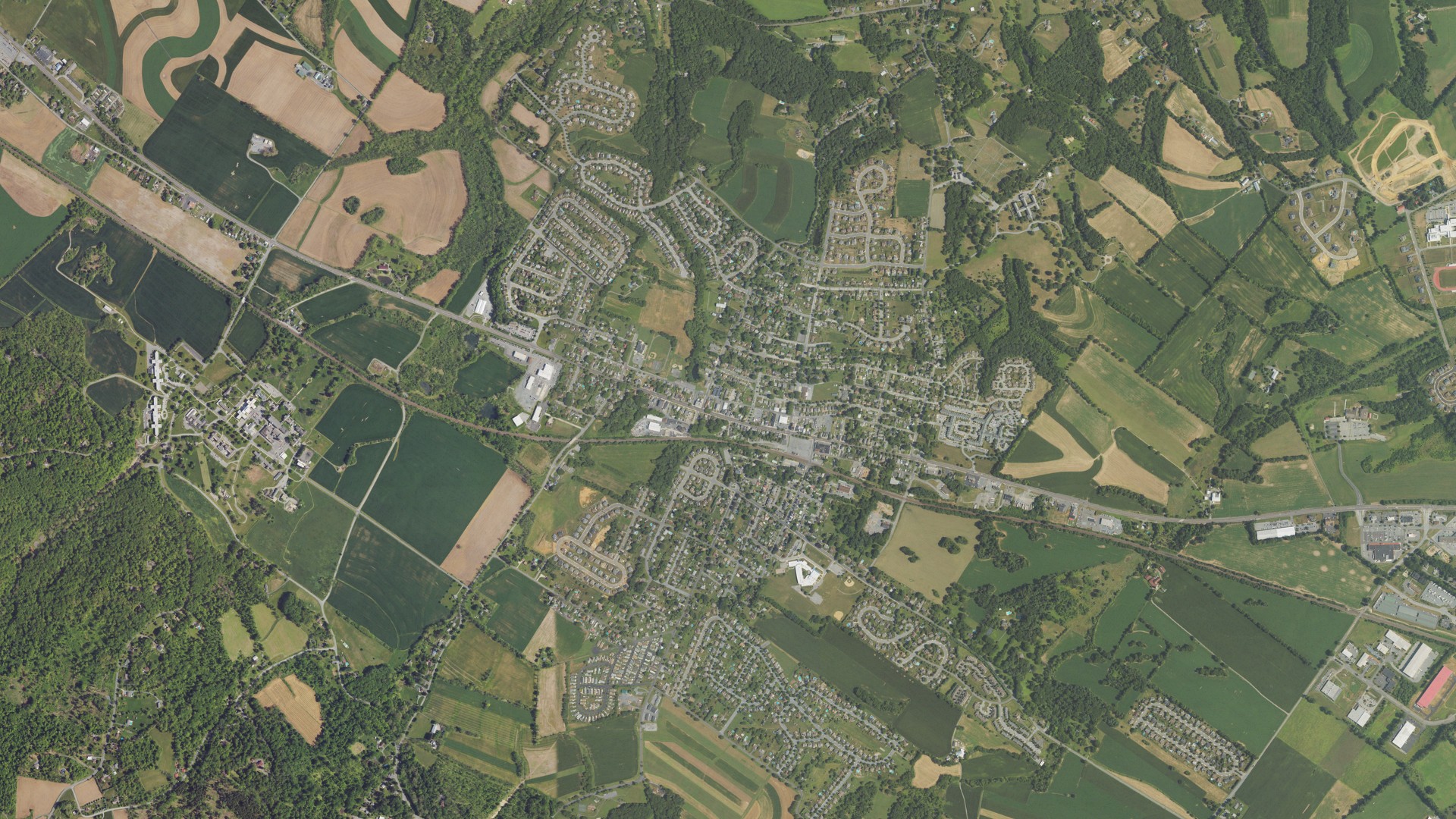 Natural-color aerial photograph of land around Wernersville, Pennsylvania