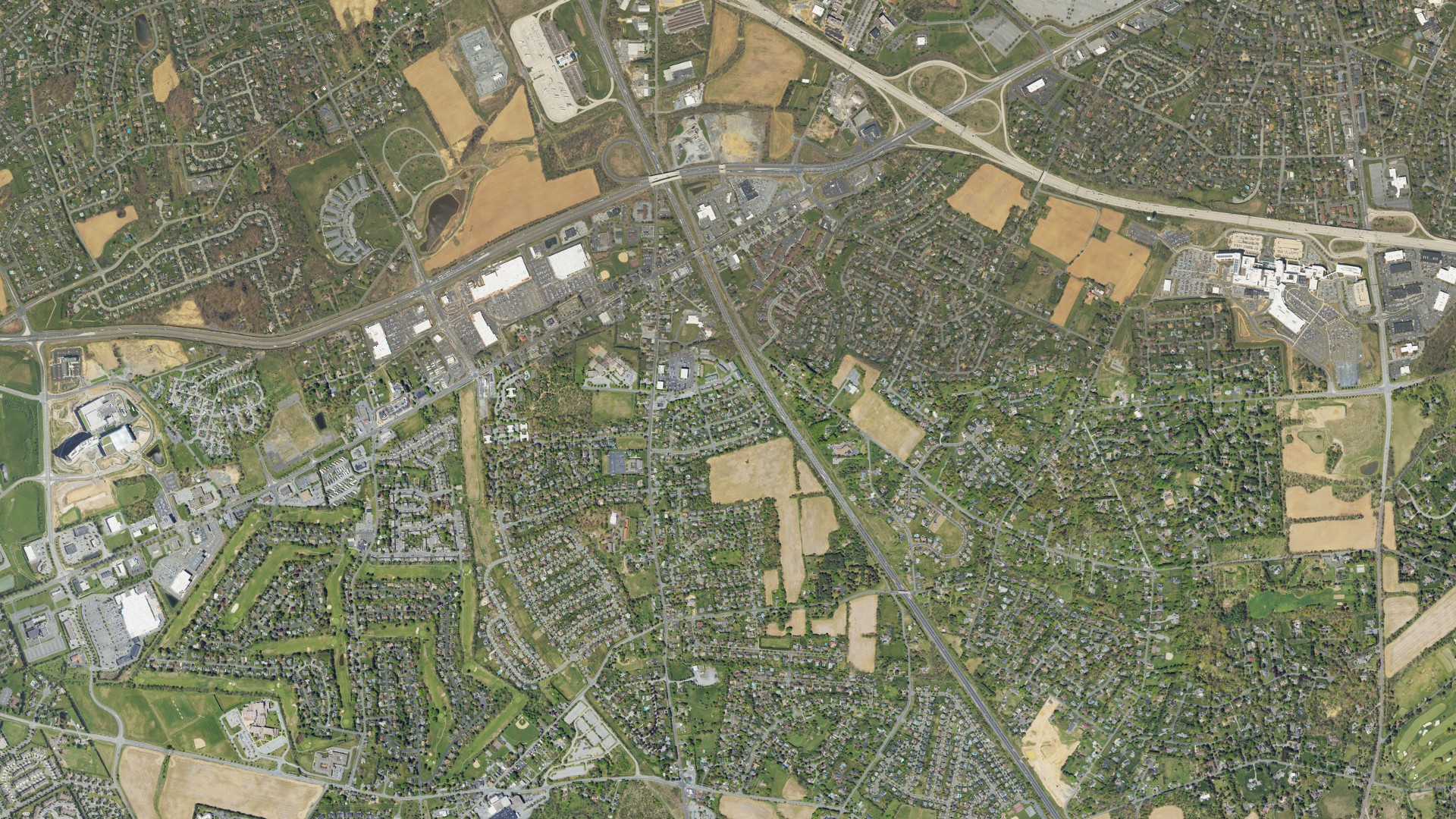 Natural-color aerial photograph of land around Wescosville, Pennsylvania