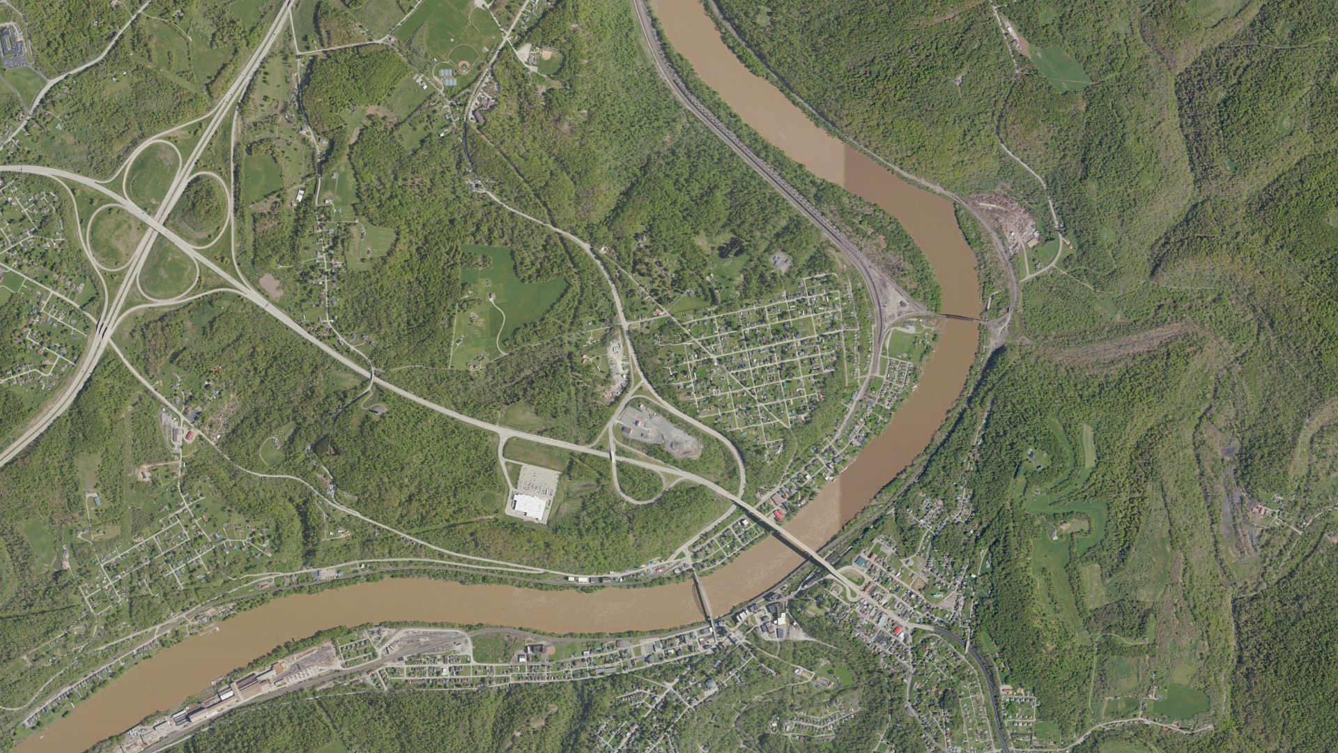 Natural-color aerial photograph of land around West Brownsville, Pennsylvania
