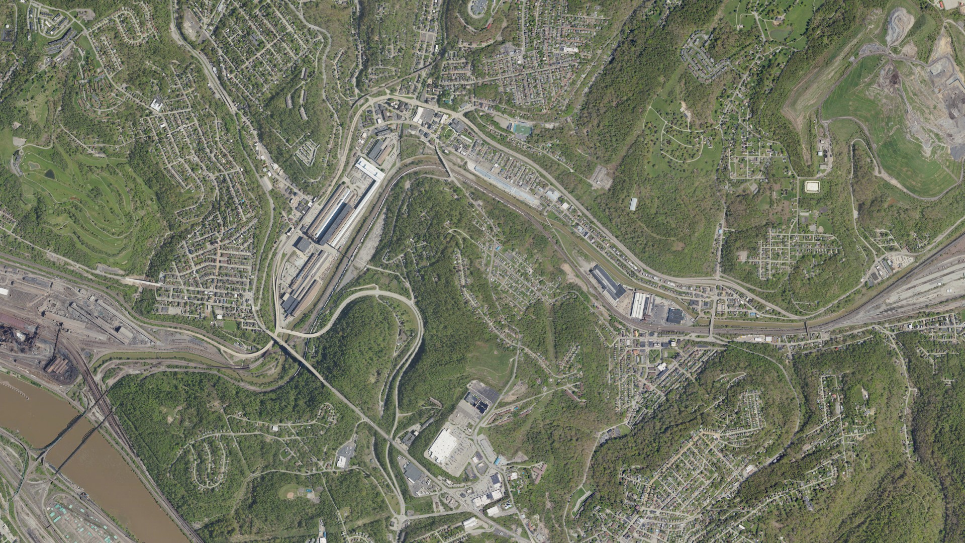 Natural-color aerial photograph of land around West Wilmerding, Pennsylvania