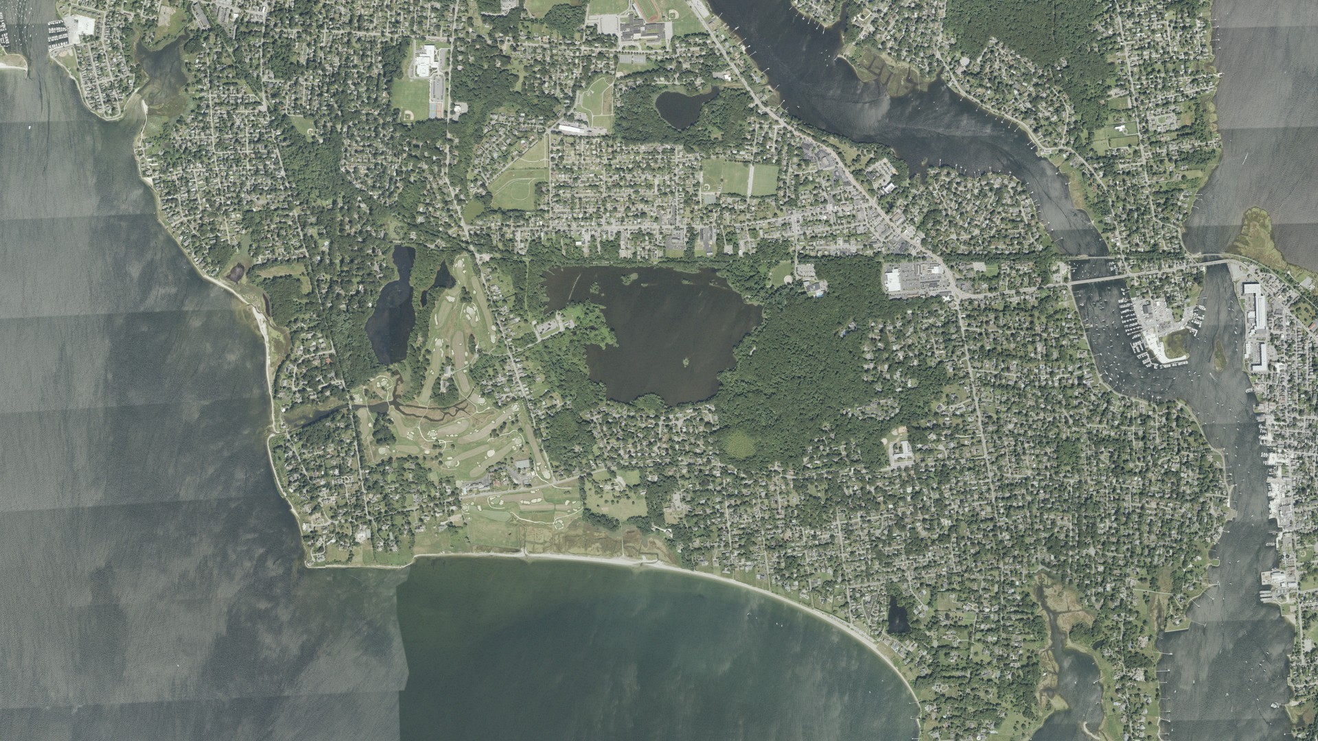 Natural-color aerial photograph of land around Barrington, Rhode Island