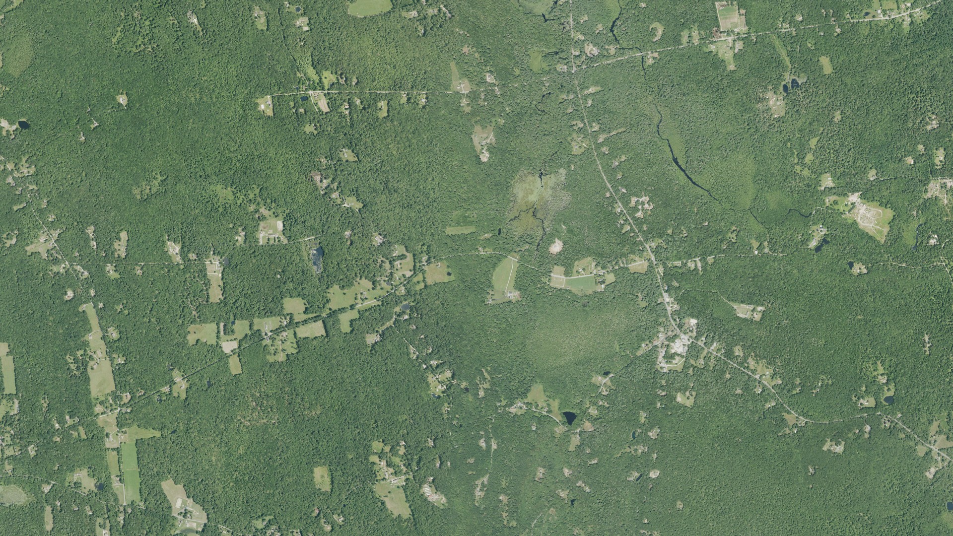 Natural-color aerial photograph of land around Foster, Rhode Island