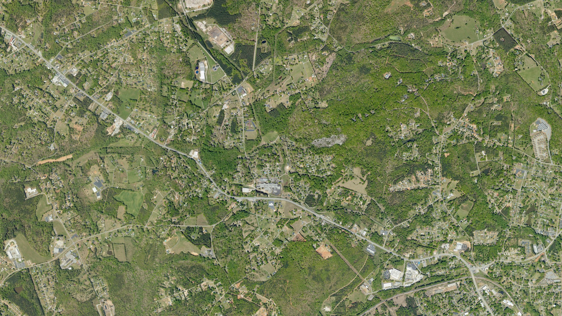 Natural-color aerial photograph of land around Arial, South Carolina