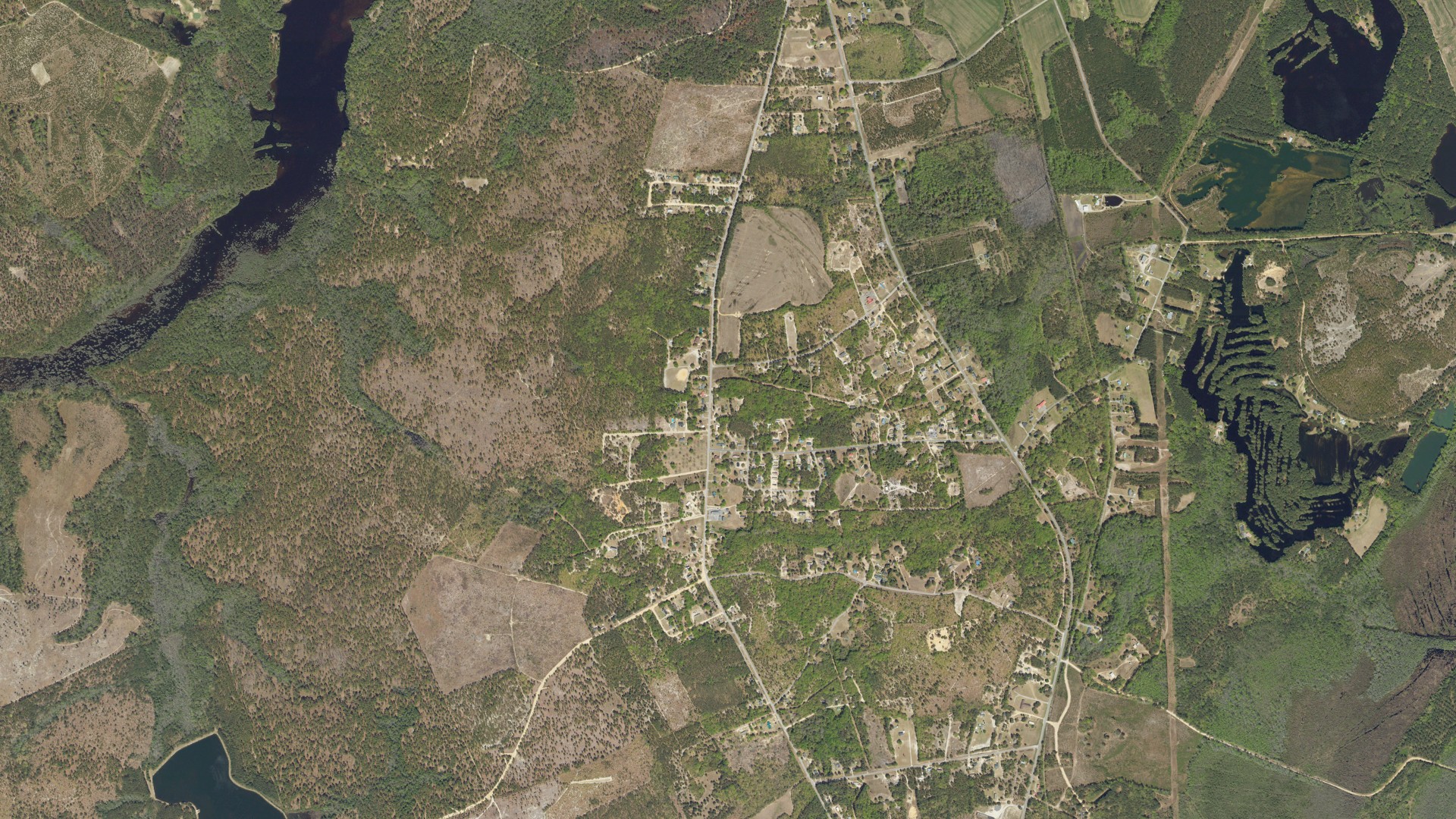 Natural-color aerial photograph of land around Cash, South Carolina