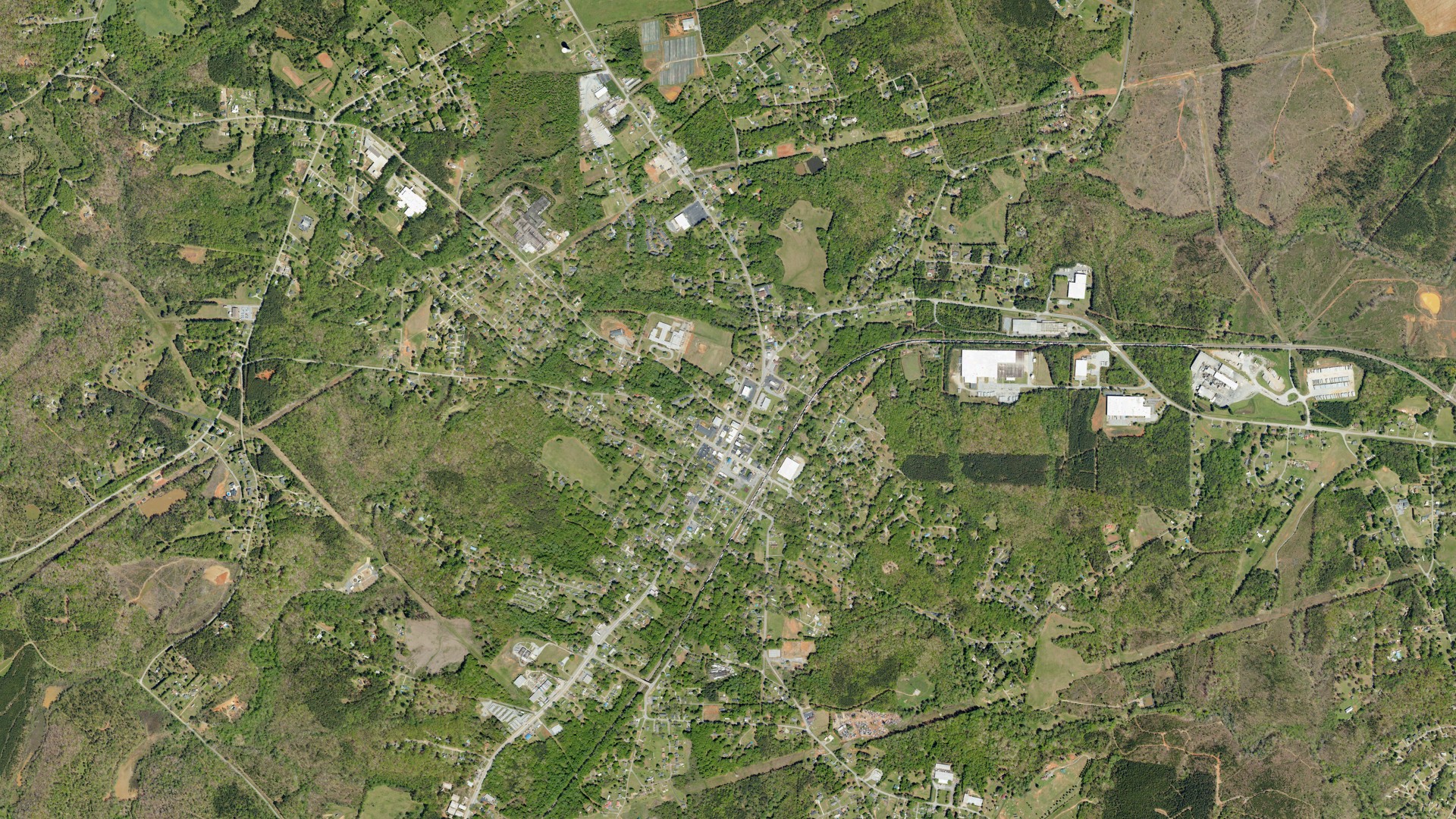 Natural-color aerial photograph of land around Cowpens, South Carolina