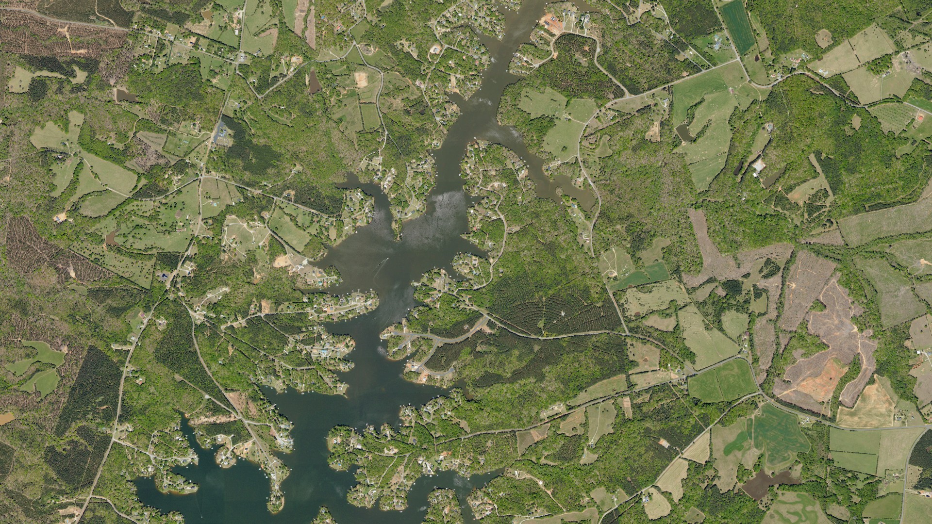 Natural-color aerial photograph of land around Lake Secession, South Carolina