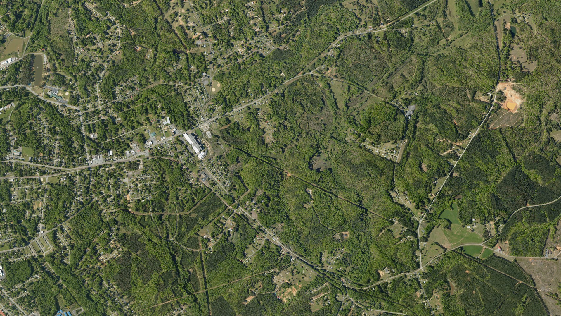 Natural-color aerial photograph of land around Monarch Mill, South Carolina