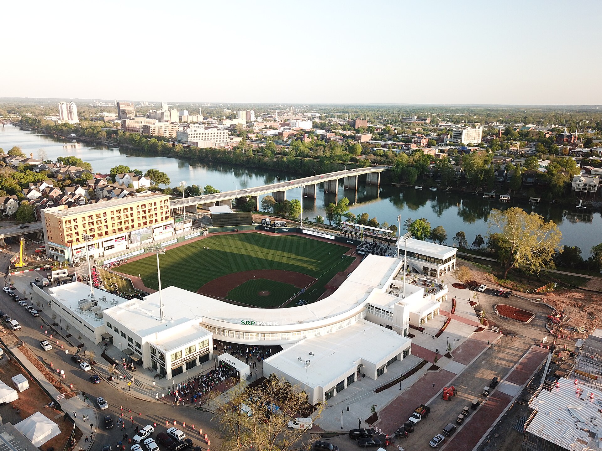 Aerial view of SRP Park in North Augusta, SC. Photo was taken during the inaugural Augusta GreenJackets game at SRP Park on April 12, 2018. — South Carolina