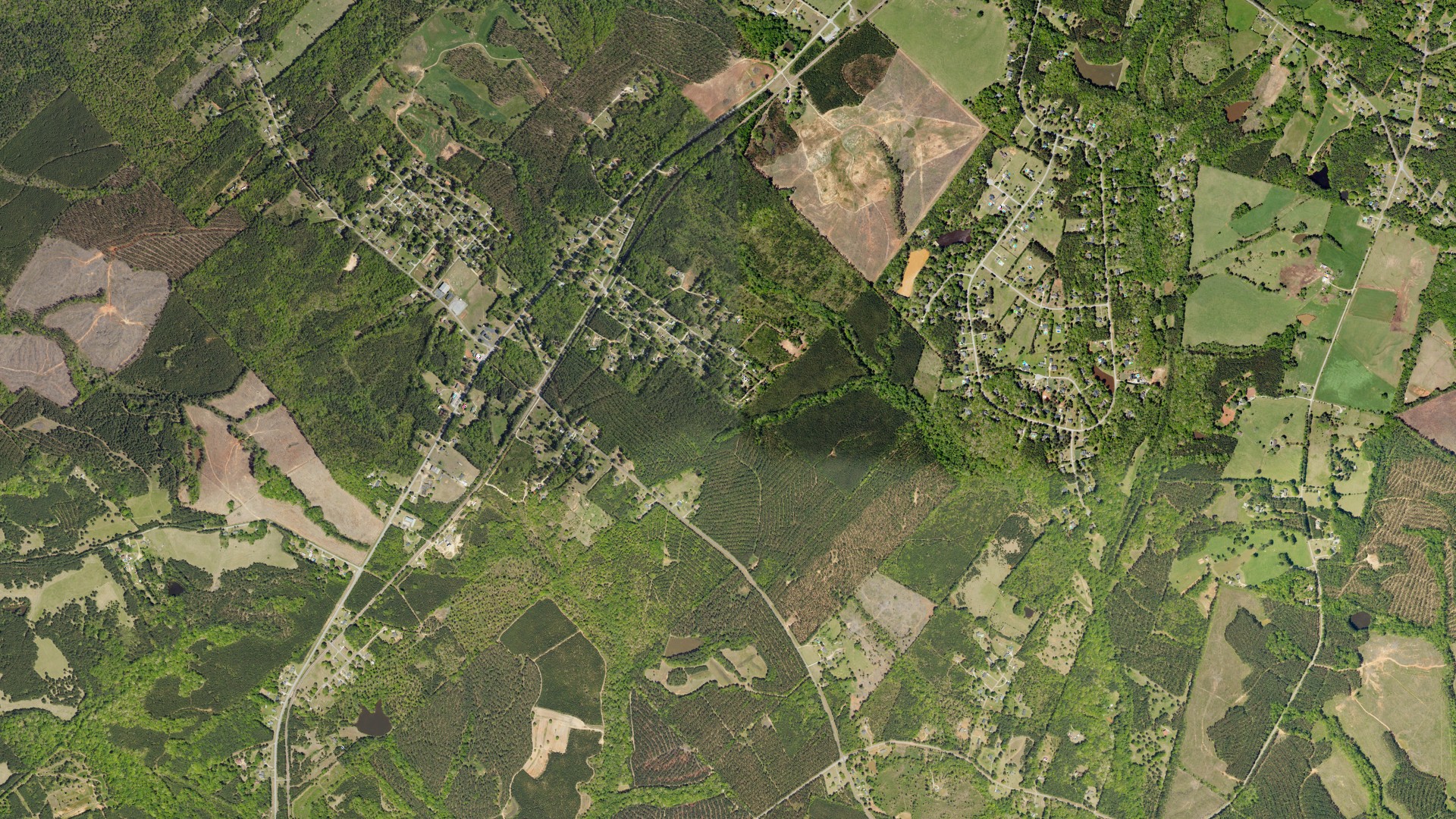 Natural-color aerial photograph of land around Promised Land, South Carolina
