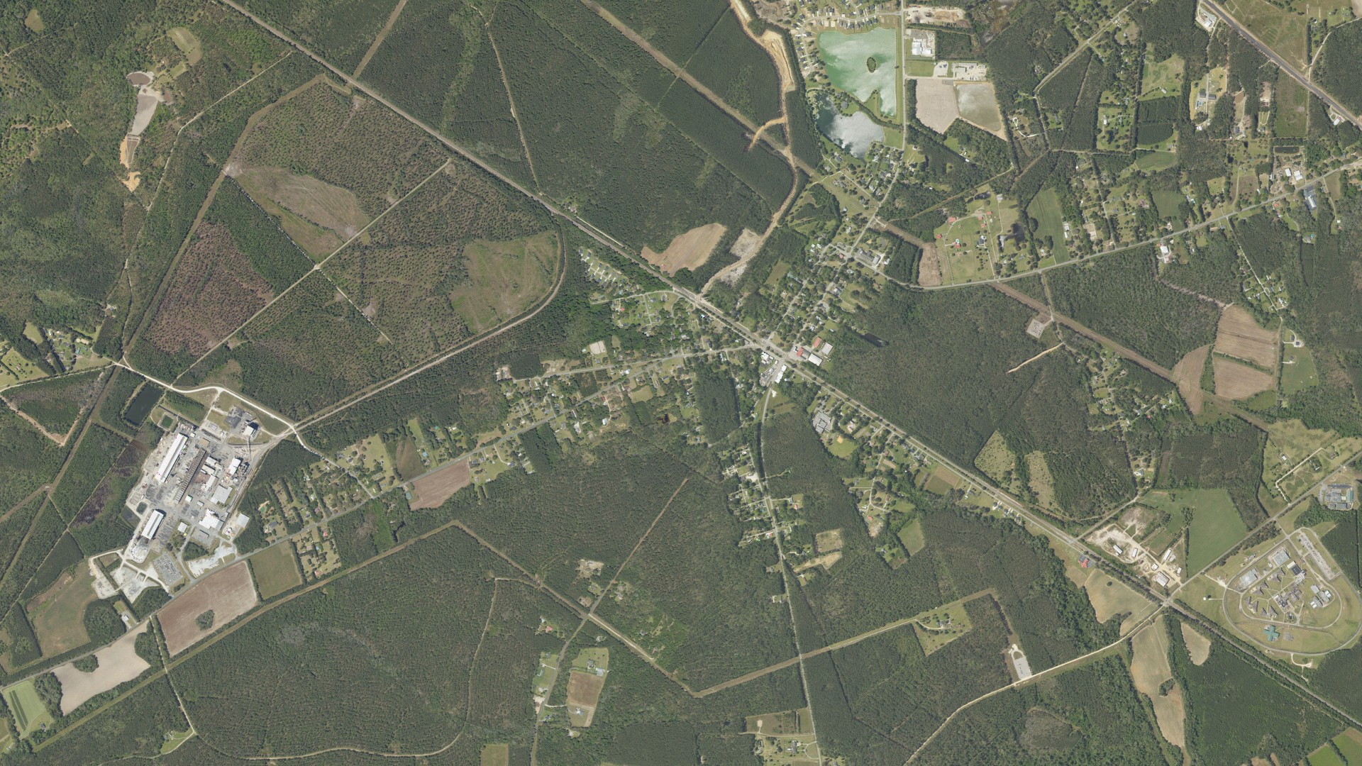 Natural-color aerial photograph of land around Ridgeville, South Carolina