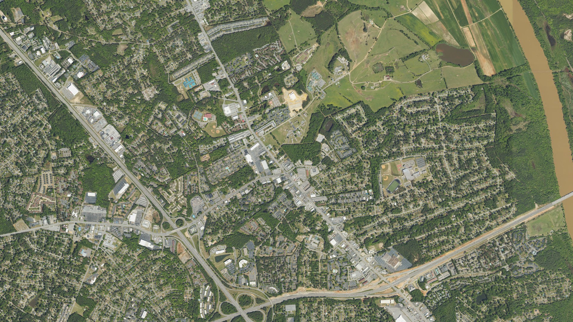 Natural-color aerial photograph of land around St. Andrews, South Carolina