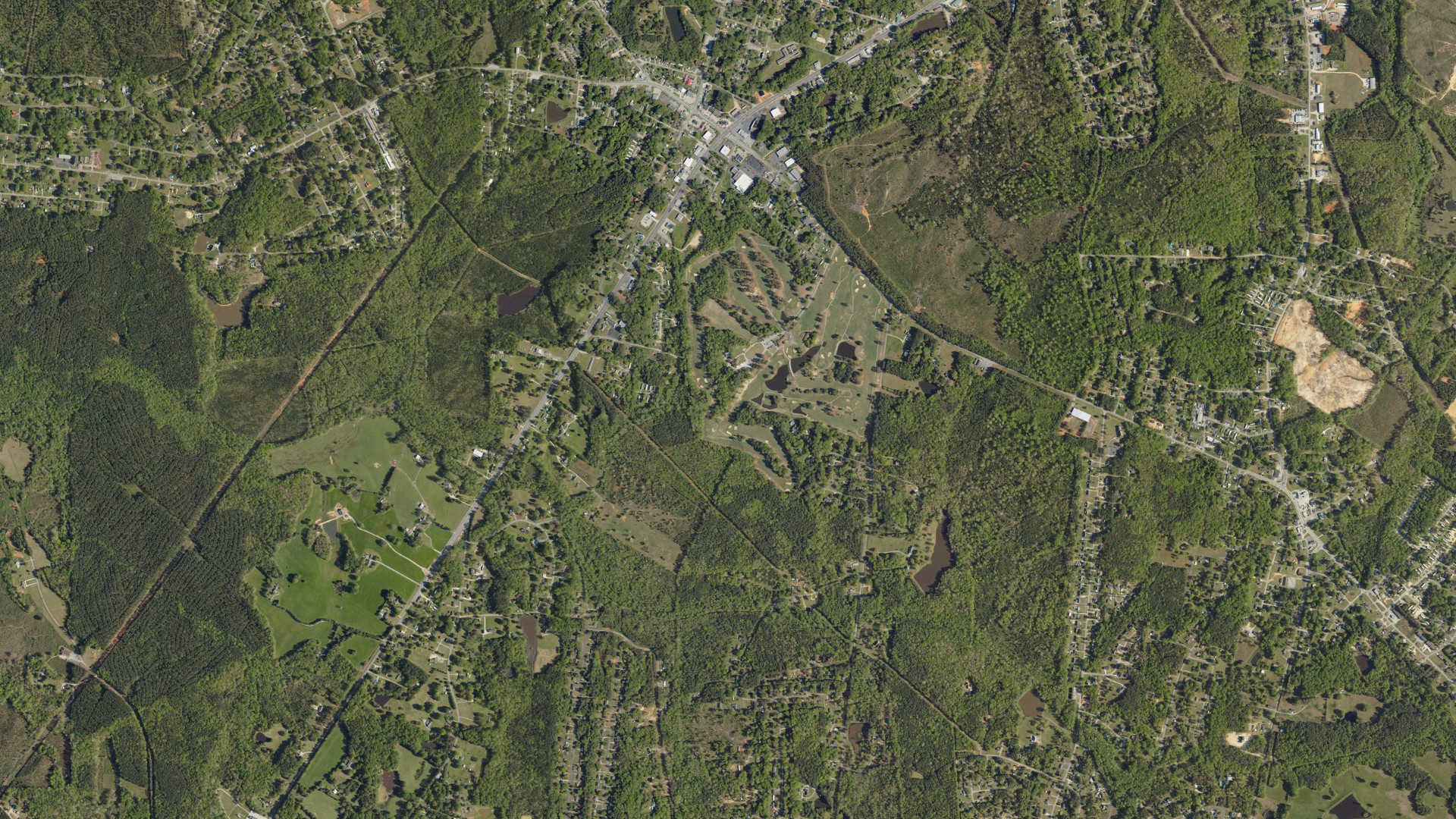 Natural-color aerial photograph of land around Springdale, South Carolina