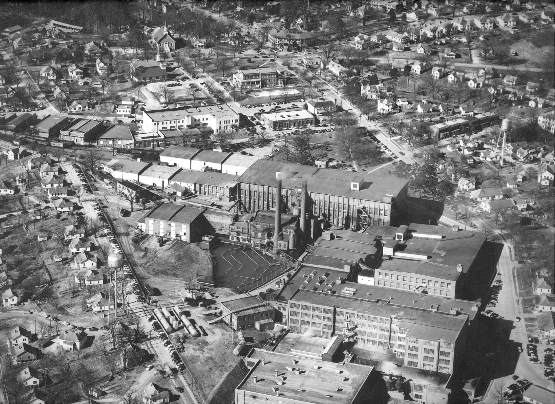 Areal view of the Riegel Mill and the Community Center. Photo by Bill Shannon, 1950 — Ware Shoals, South Carolina