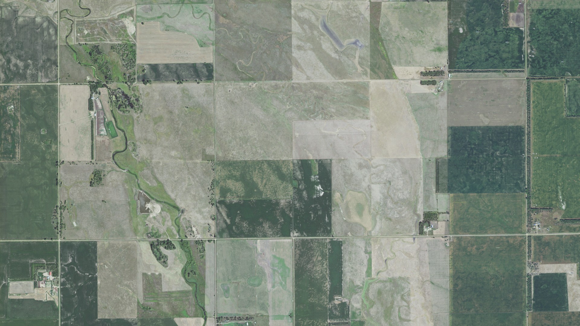 Aerial view of land around Belford, South Dakota