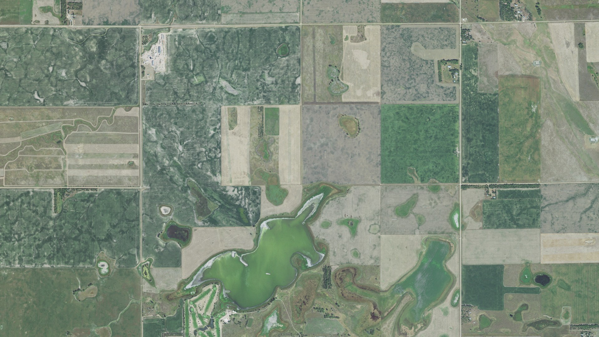 Aerial view of land around Hopper, South Dakota