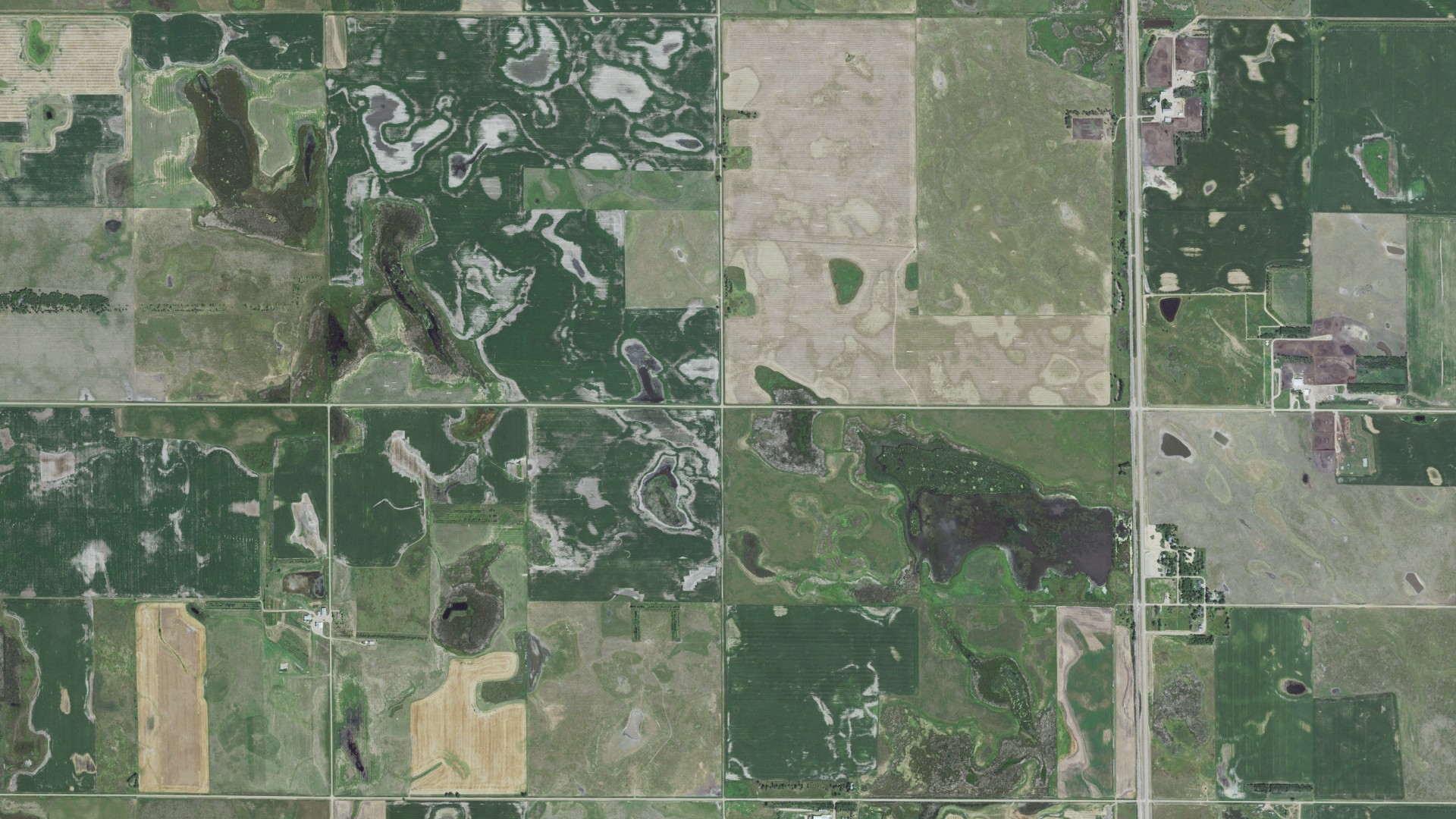 Aerial view of land around Bonilla, South Dakota