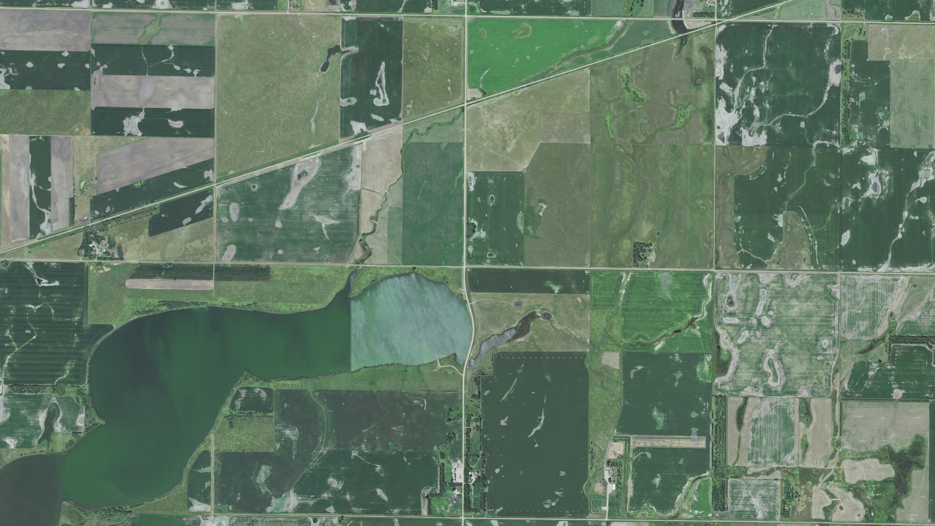 Aerial view of land around Cavour, South Dakota
