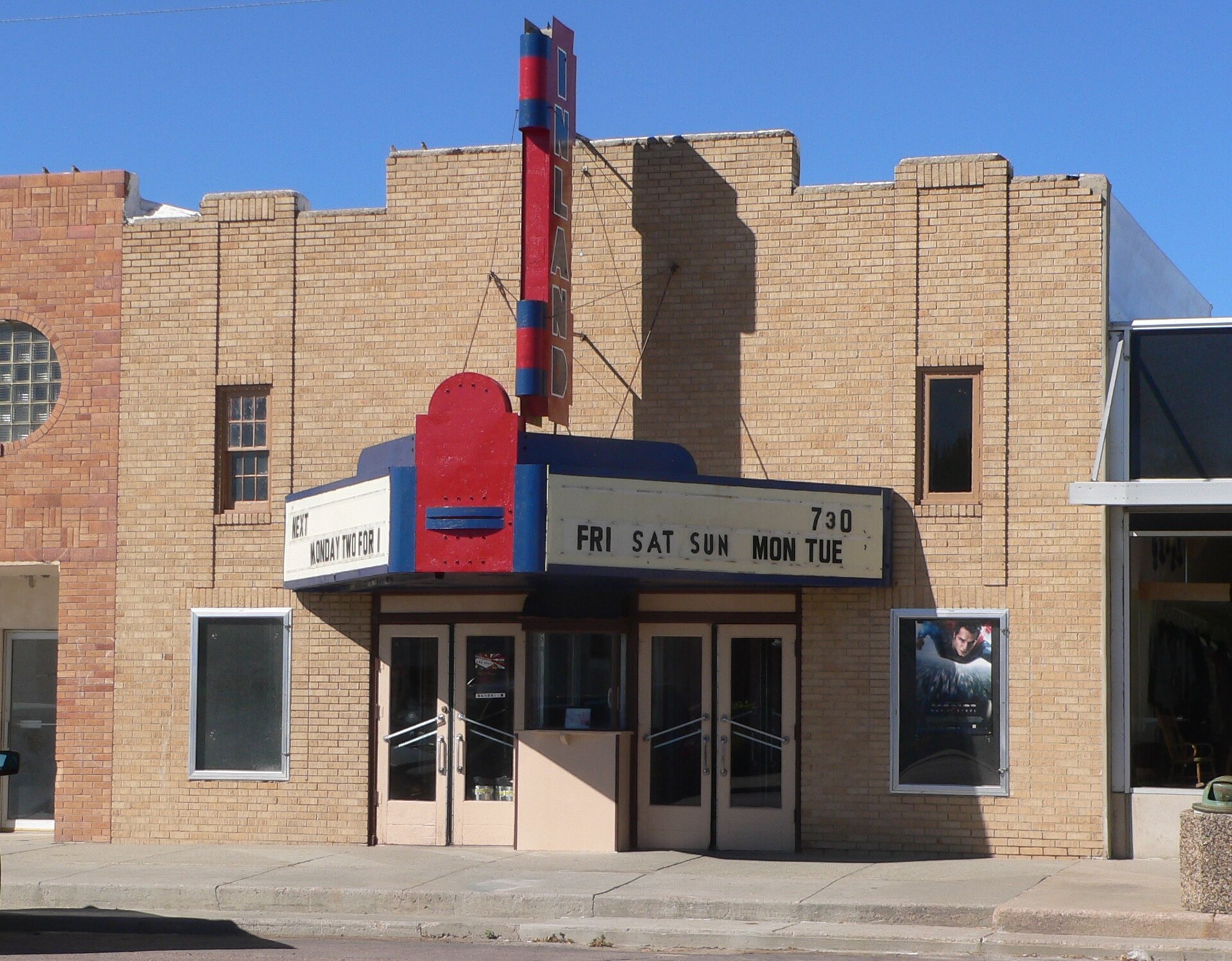 Inland Theater, located on north side of Main Street between Third and Fourth Avenues in Martin, South Dakota; seen from the south. — Bennett County, South Dakota