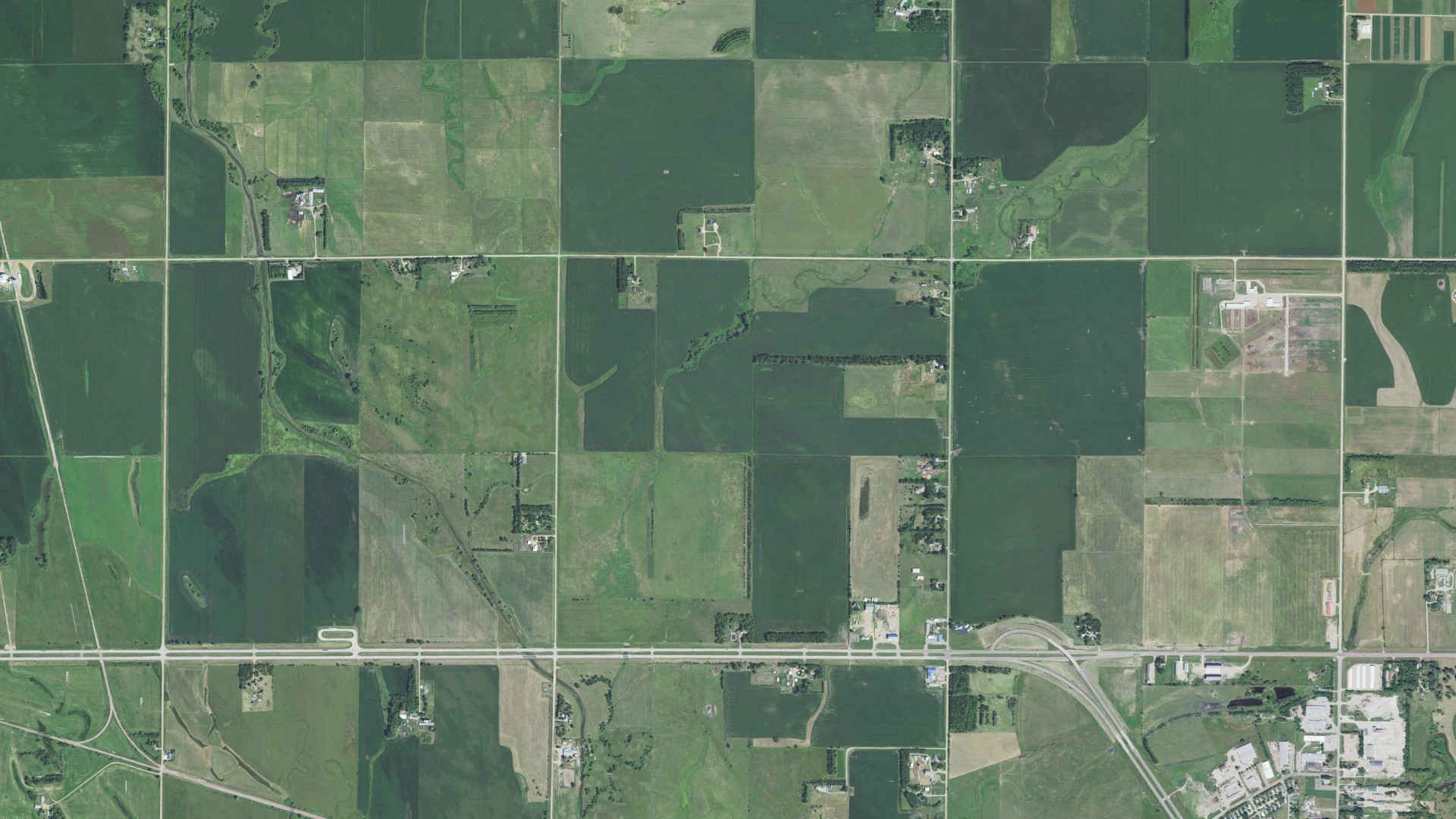 Aerial view of land around Brookings, South Dakota