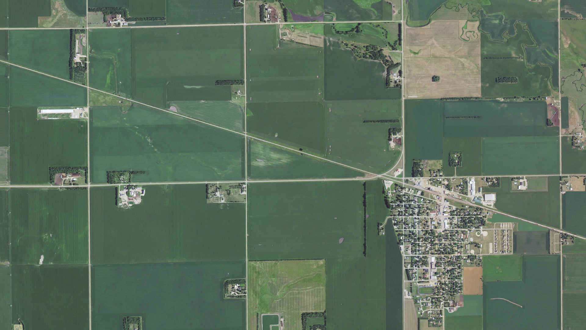 Aerial view of land around Elkton, South Dakota