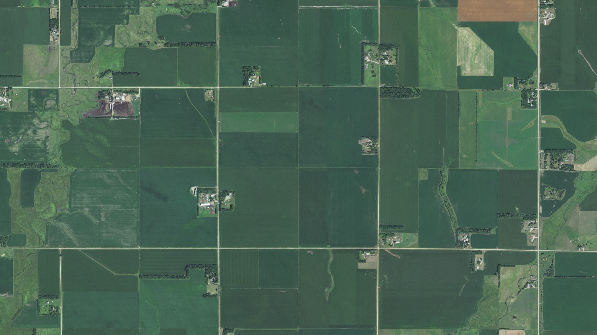 Natural-color aerial photograph of land around Sterling, South Dakota