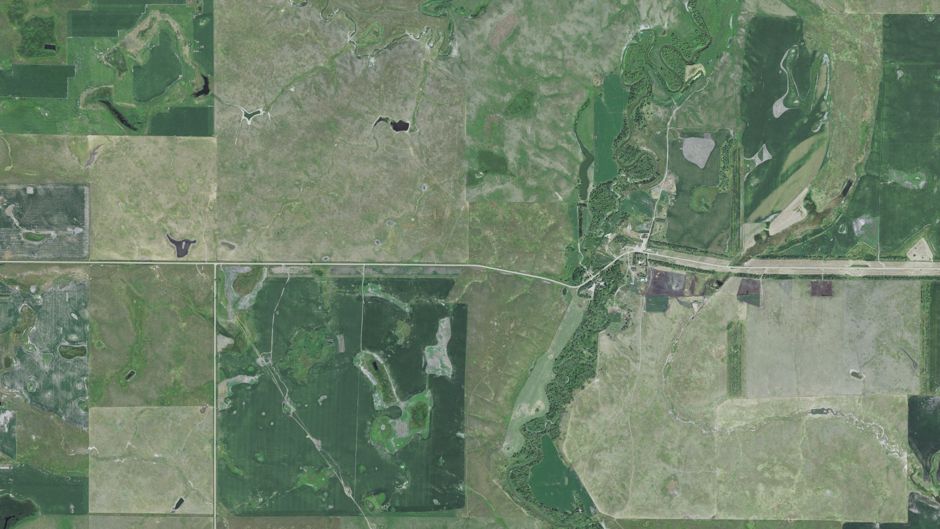 Aerial view of land around Allison, South Dakota