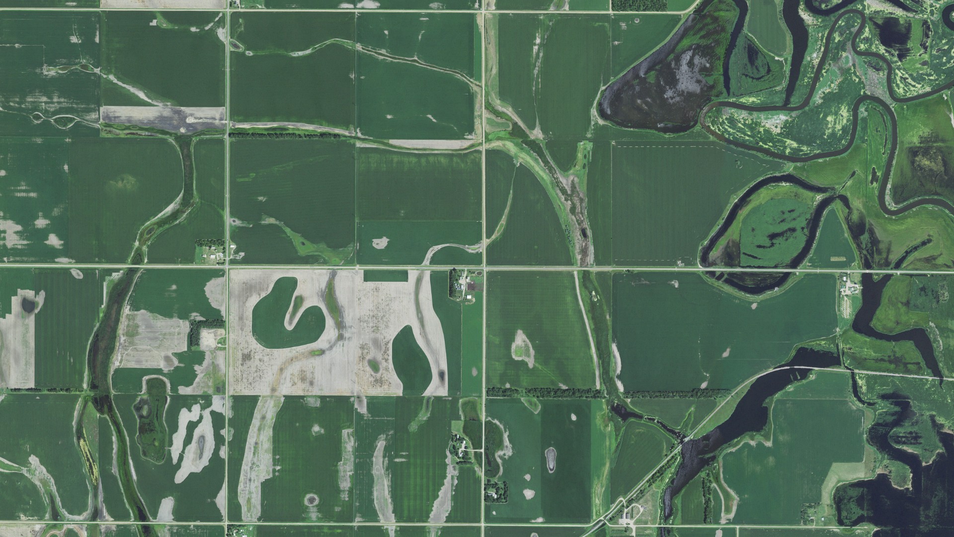 Aerial view of land around Cambria, South Dakota