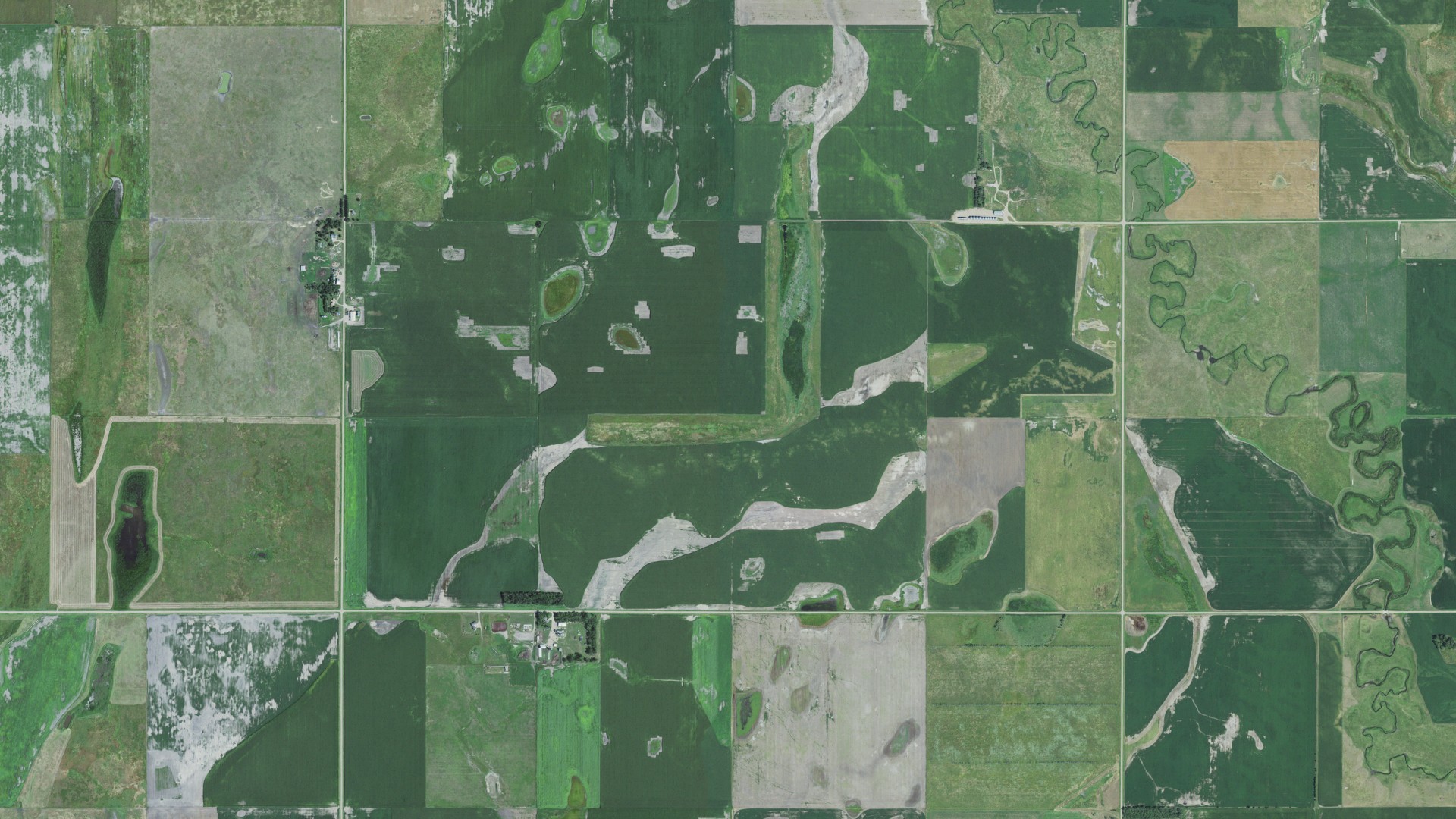 Aerial view of land around East Hanson, South Dakota