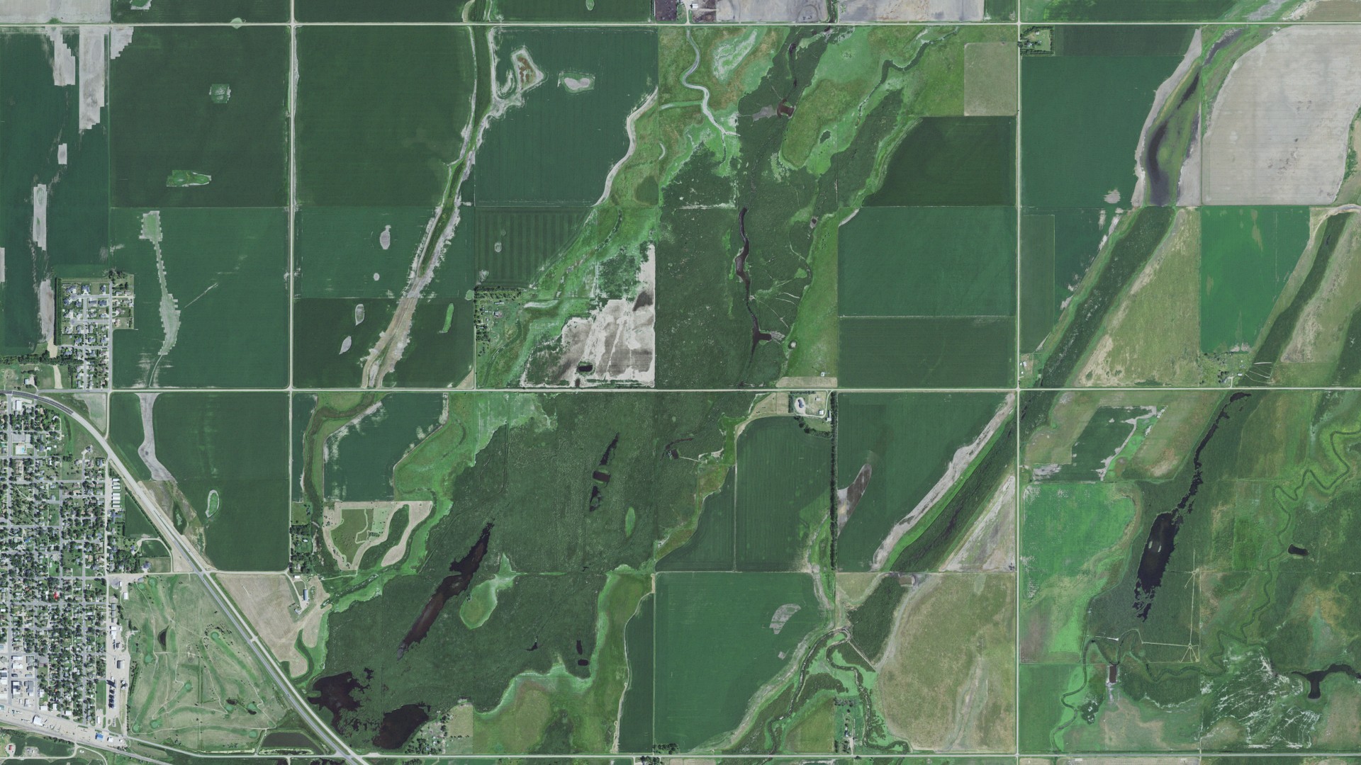 Aerial view of land around Groton, South Dakota