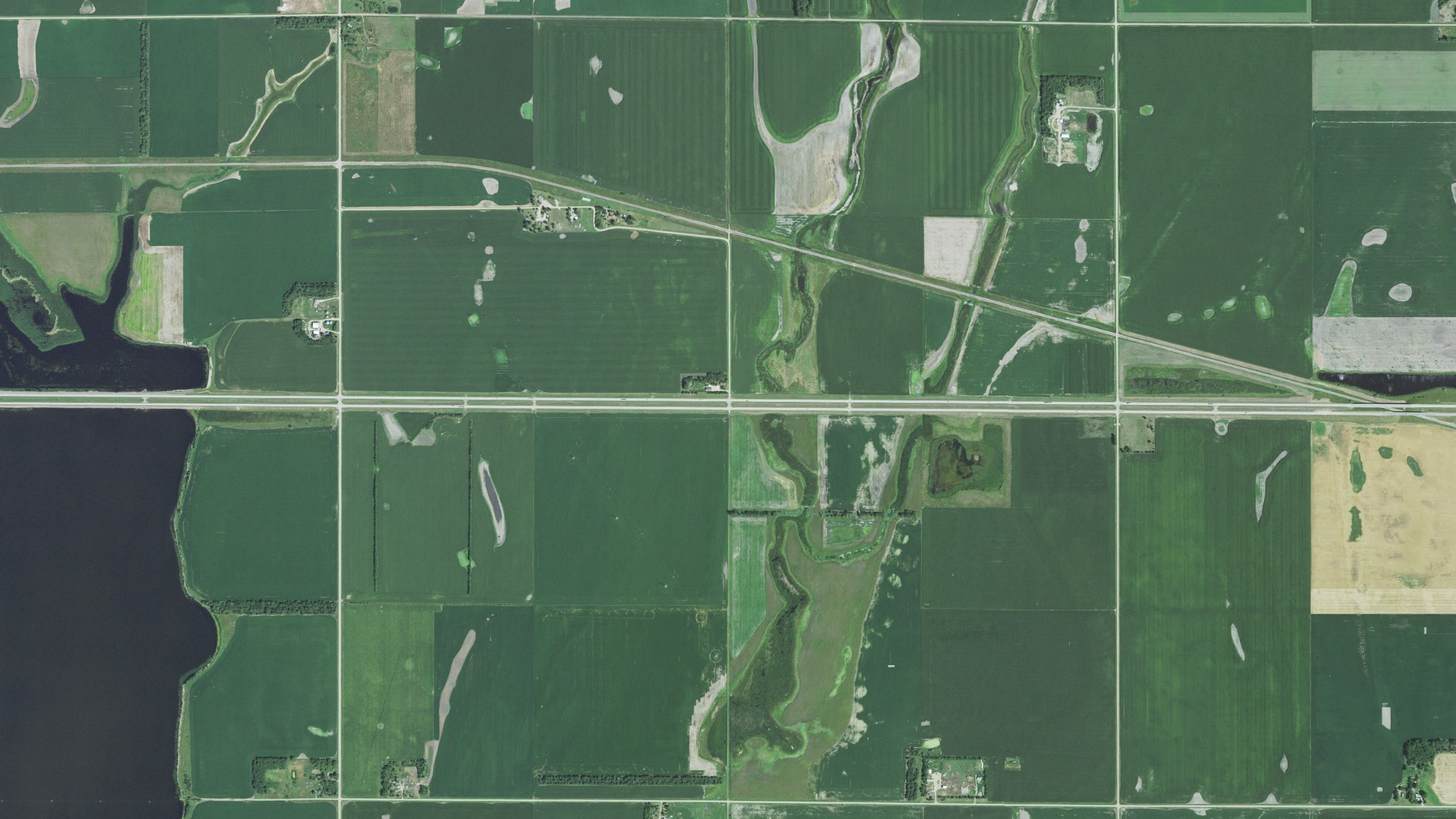 Aerial view of land around Henry, South Dakota