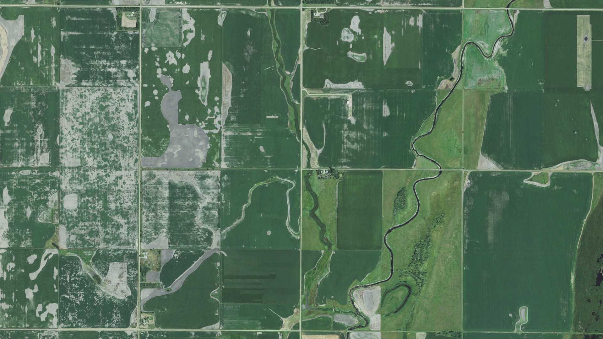 Aerial view of land around West Hanson, South Dakota