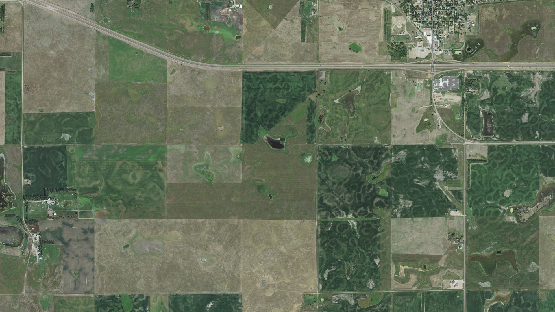 Aerial view of land around Kimball, South Dakota