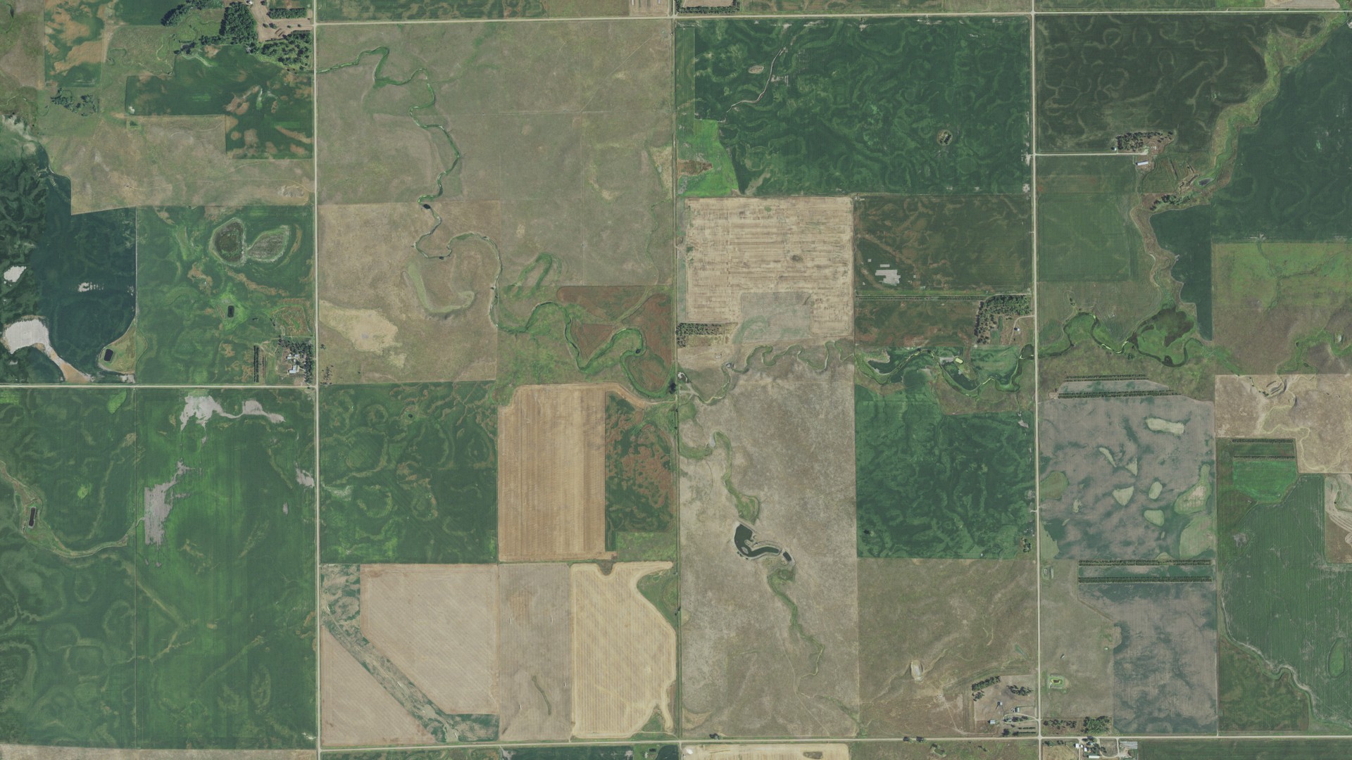 Natural-color aerial photograph of land around Plummer, South Dakota