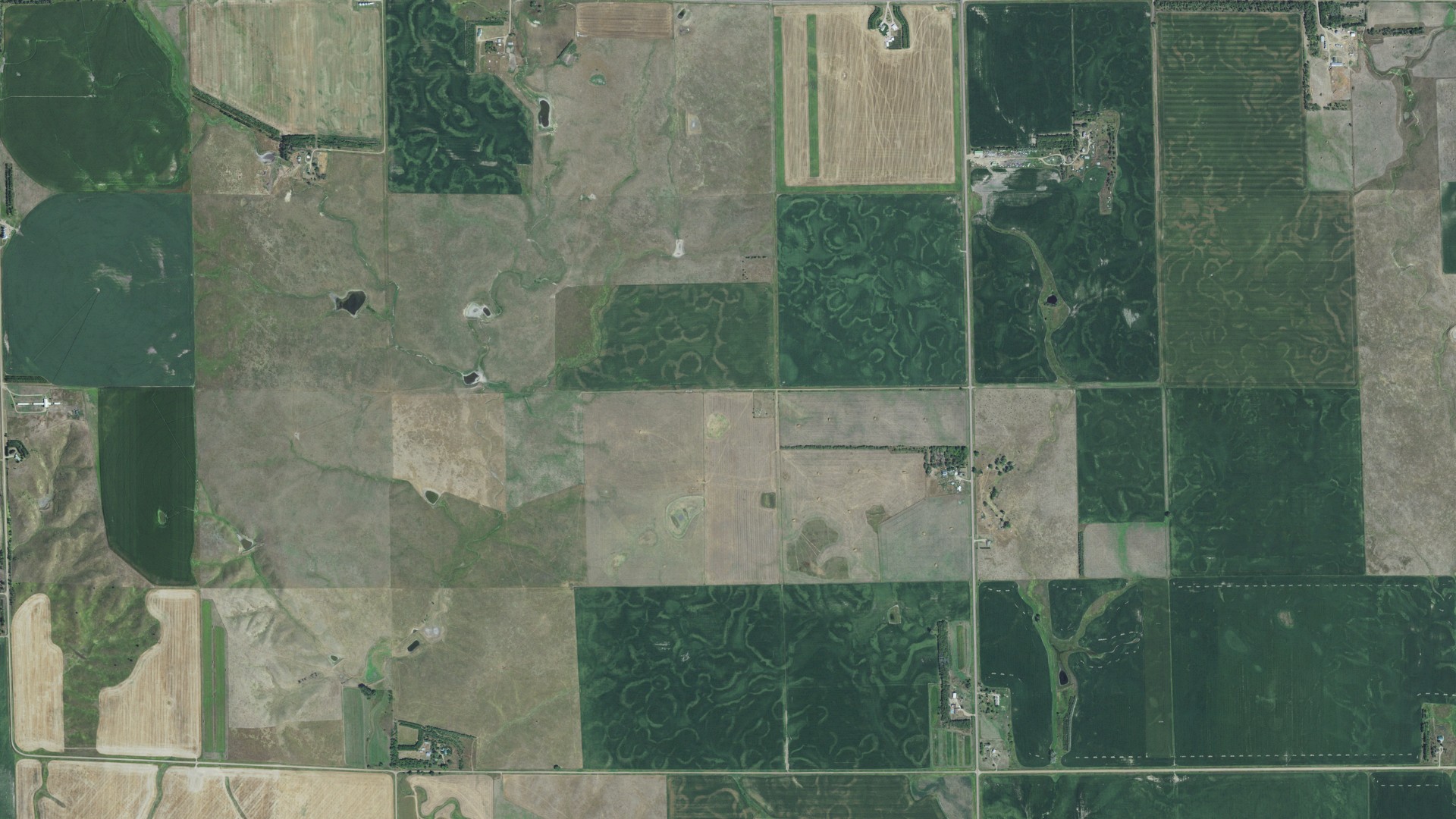 Aerial view of land around Pukwana, South Dakota