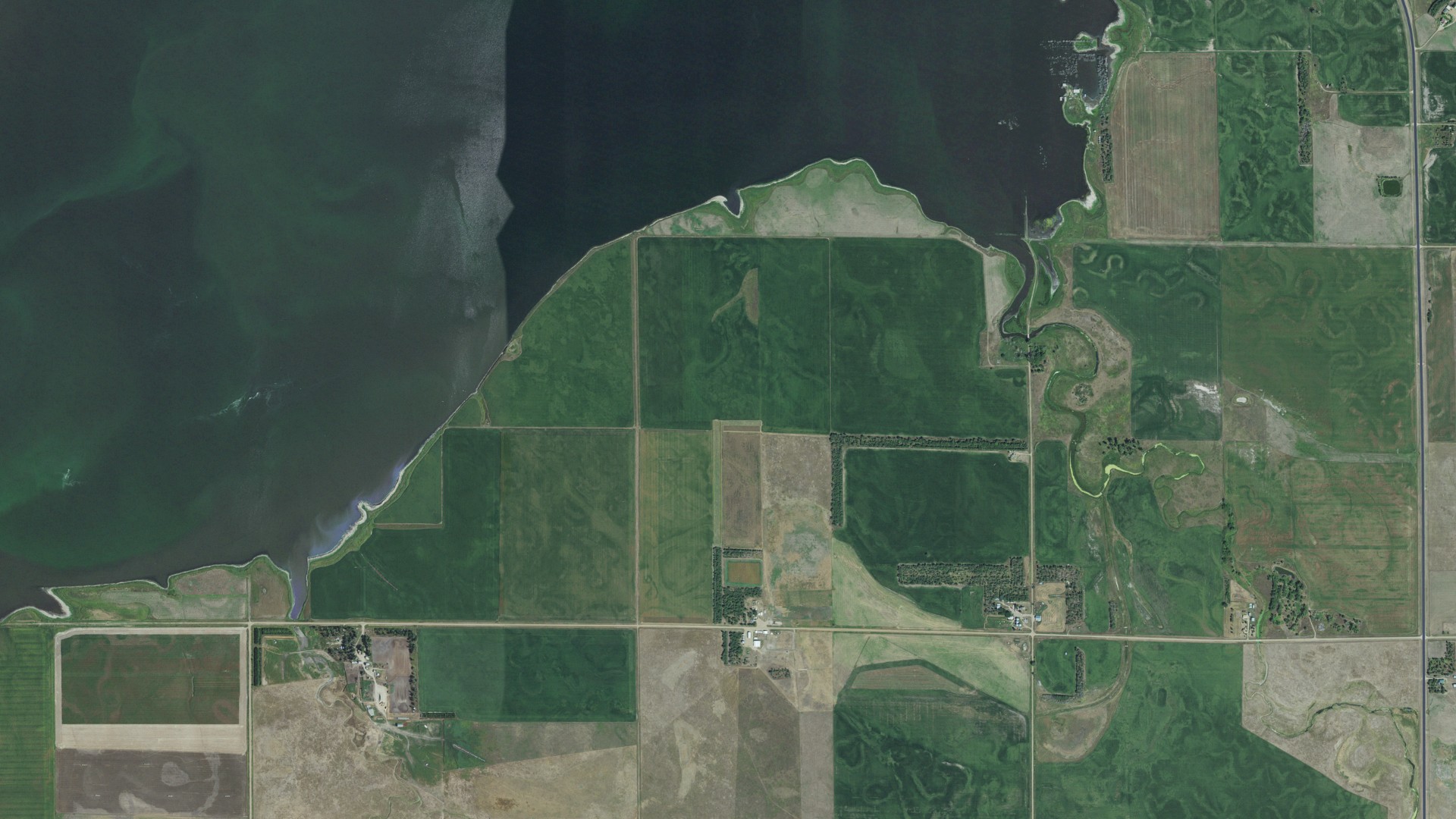 Aerial view of land around Red Lake, South Dakota