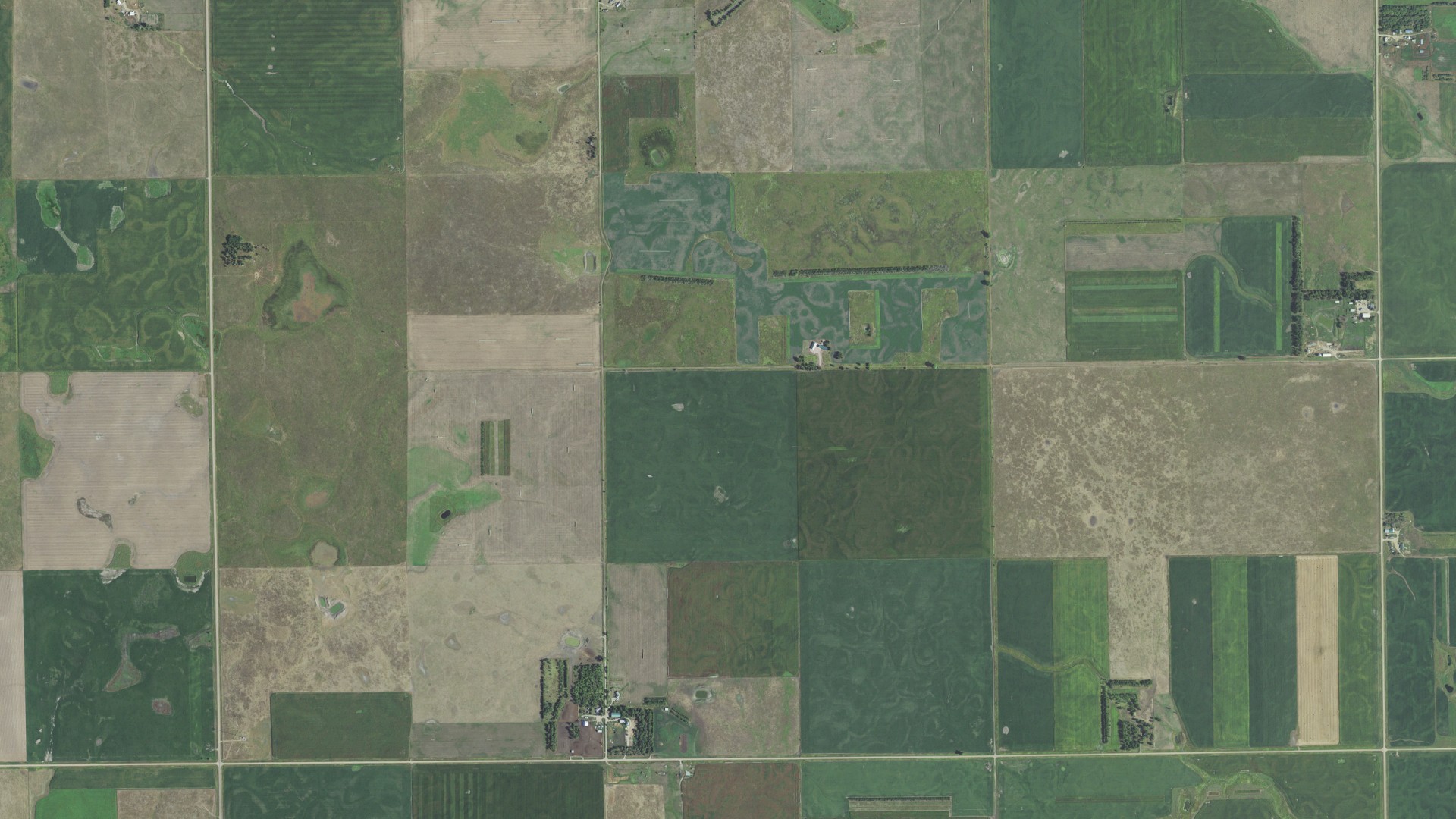 Natural-color aerial photograph of land around Willow Lake, South Dakota