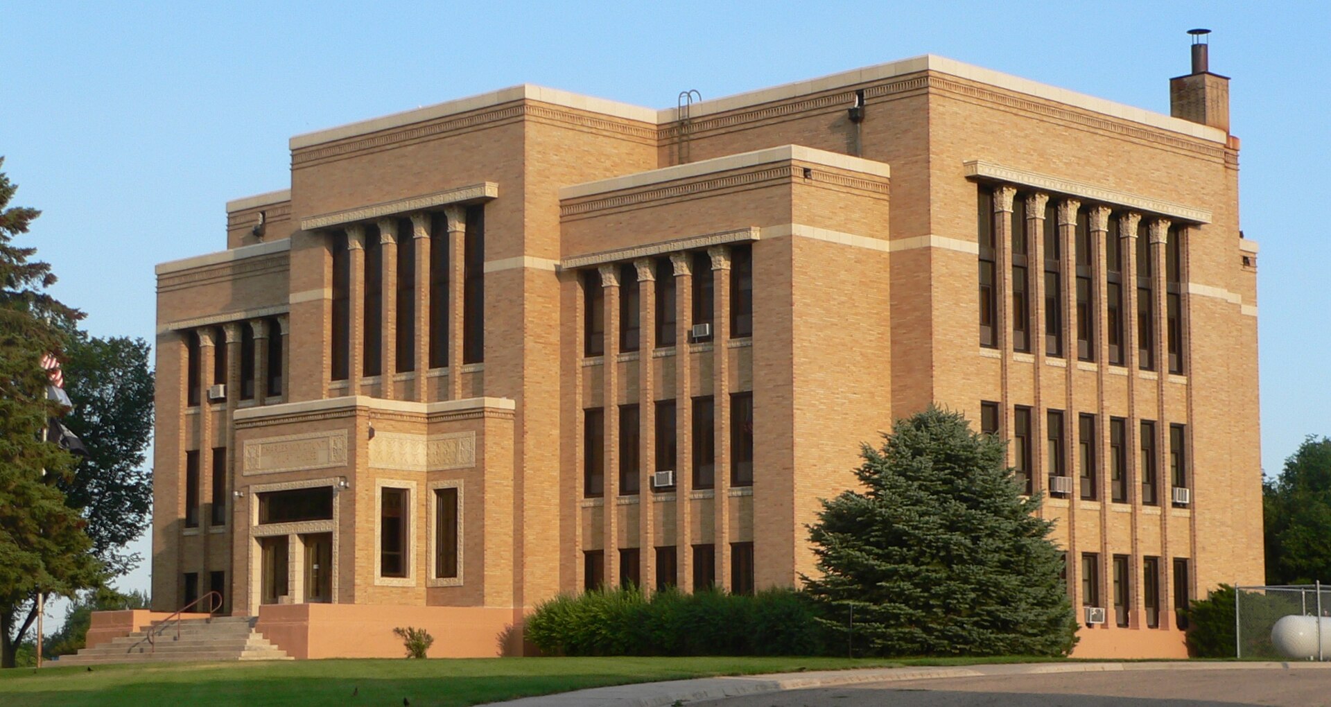 Charles Mix County Courthouse in Lake Andes, South Dakota; seen from the northwest.