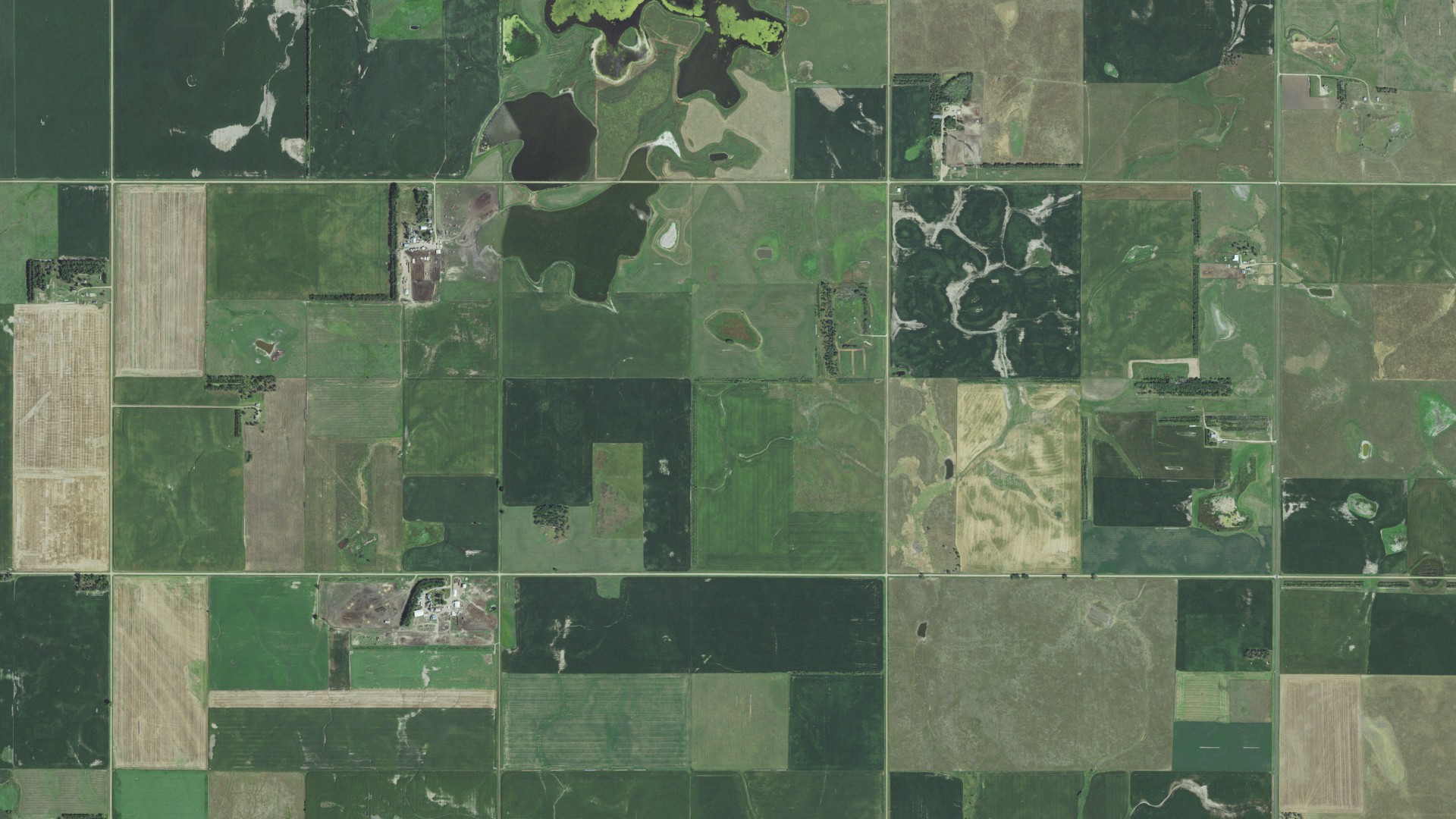 Aerial view of land around Goose Lake, South Dakota