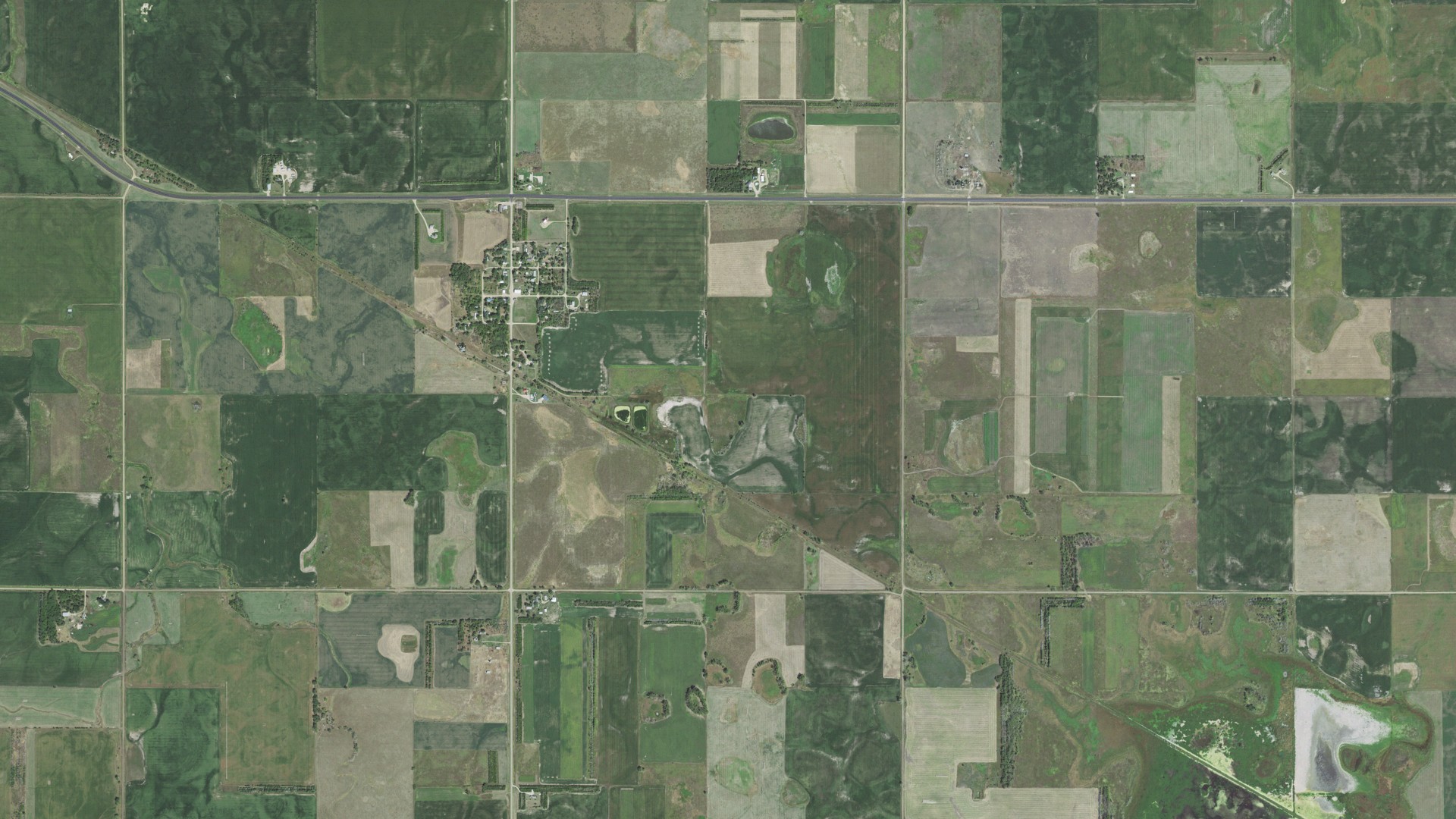 Aerial view of land around Plain Center, South Dakota