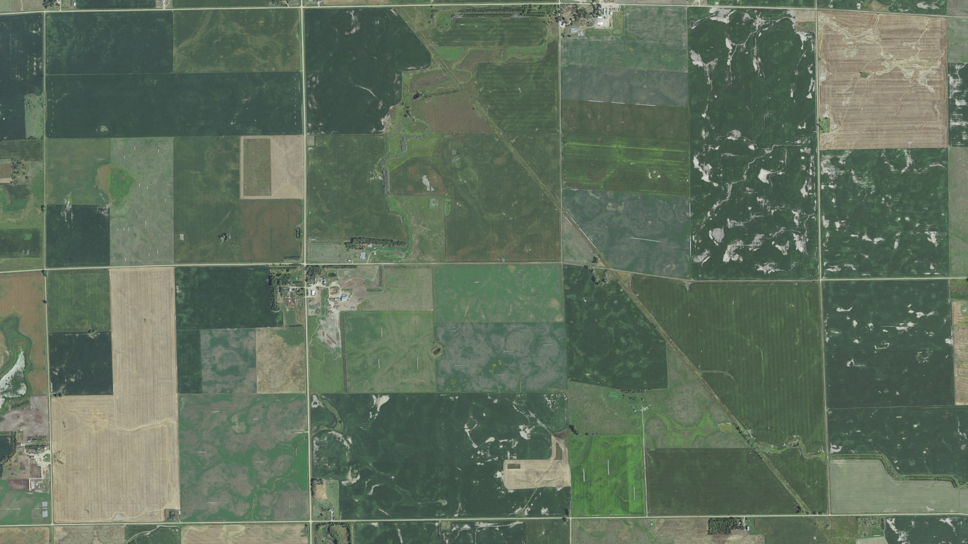 Aerial view of land around Rhoda, South Dakota