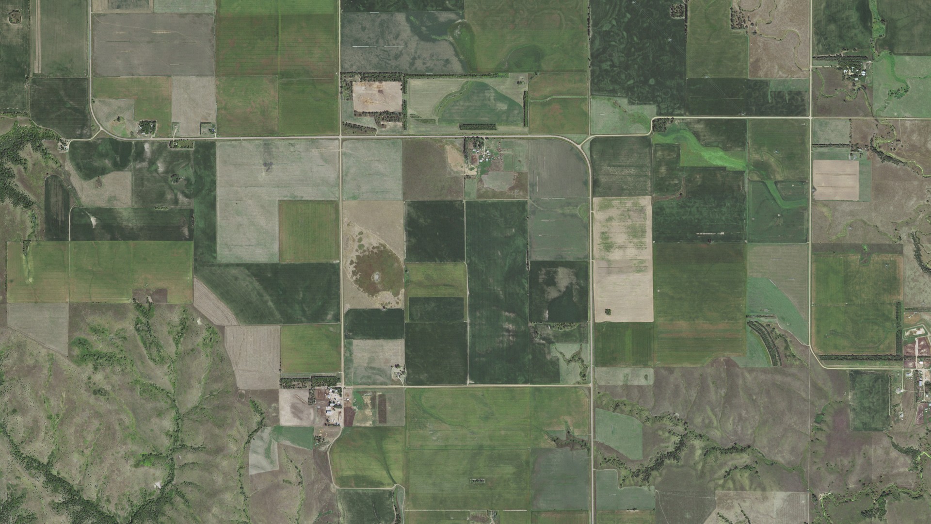 Aerial view of land around Wahehe, South Dakota