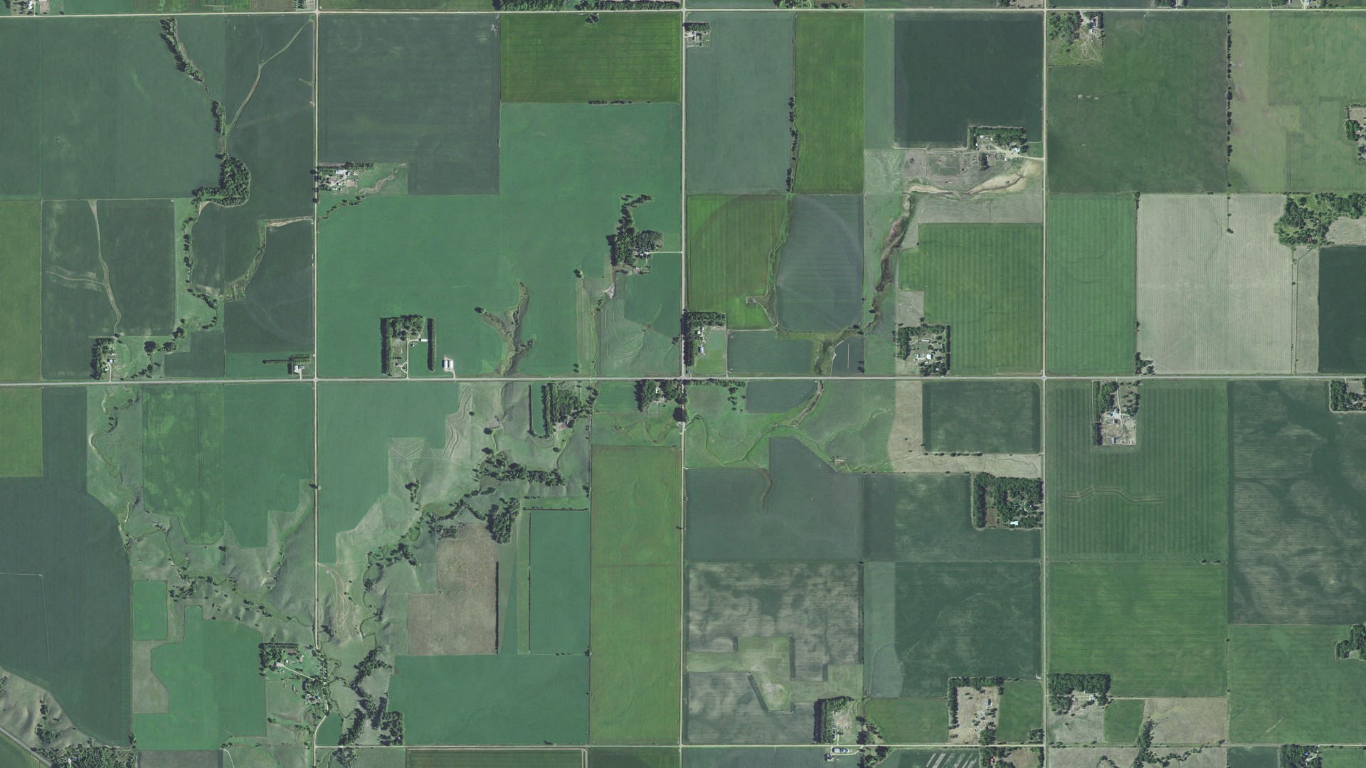 Aerial view of land around Bethel, South Dakota