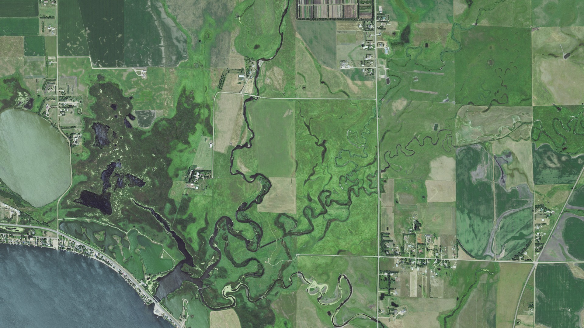 Aerial view of land around Lake, South Dakota