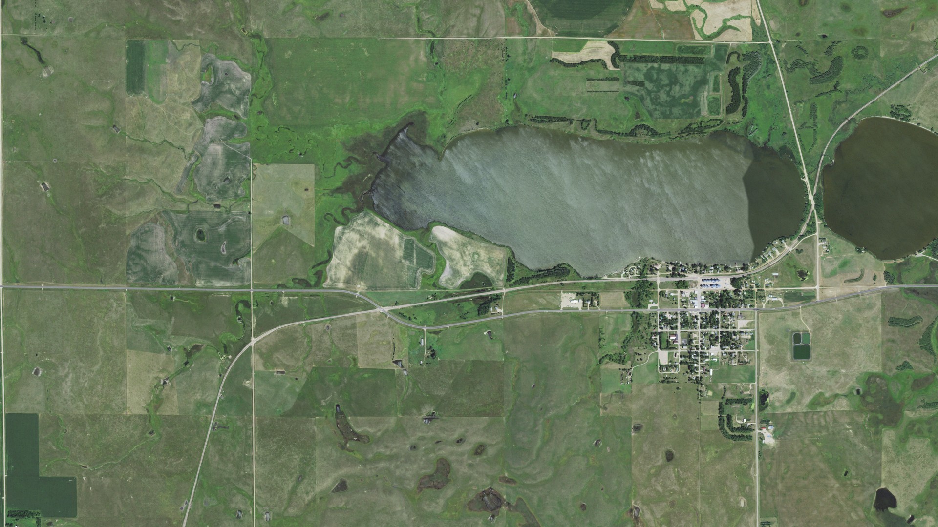 Aerial view of land around Leola, South Dakota